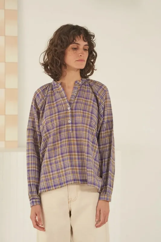 Blouse Louise N°708 Checks Chenai Violette sold by Moismont