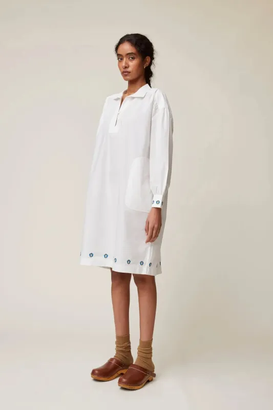 Robe Maelle N°735 Popeline White - Flower embroidery made by Moismont