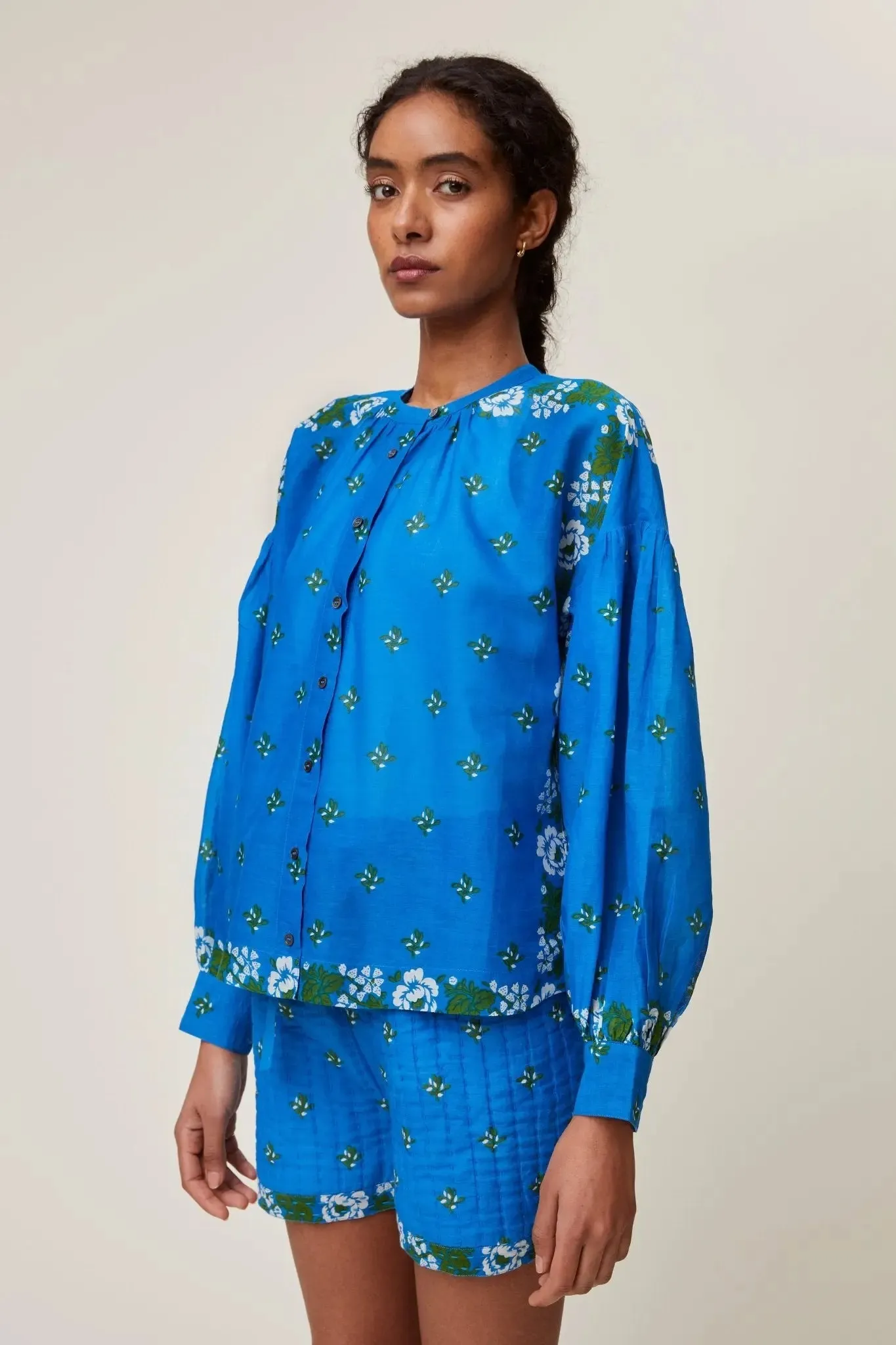 Chemise Viviane N°732 Patchwork Blue Worker sold by Moismont