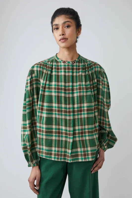 Blouse Emma N°809 Checks Oxford Green made by Moismont