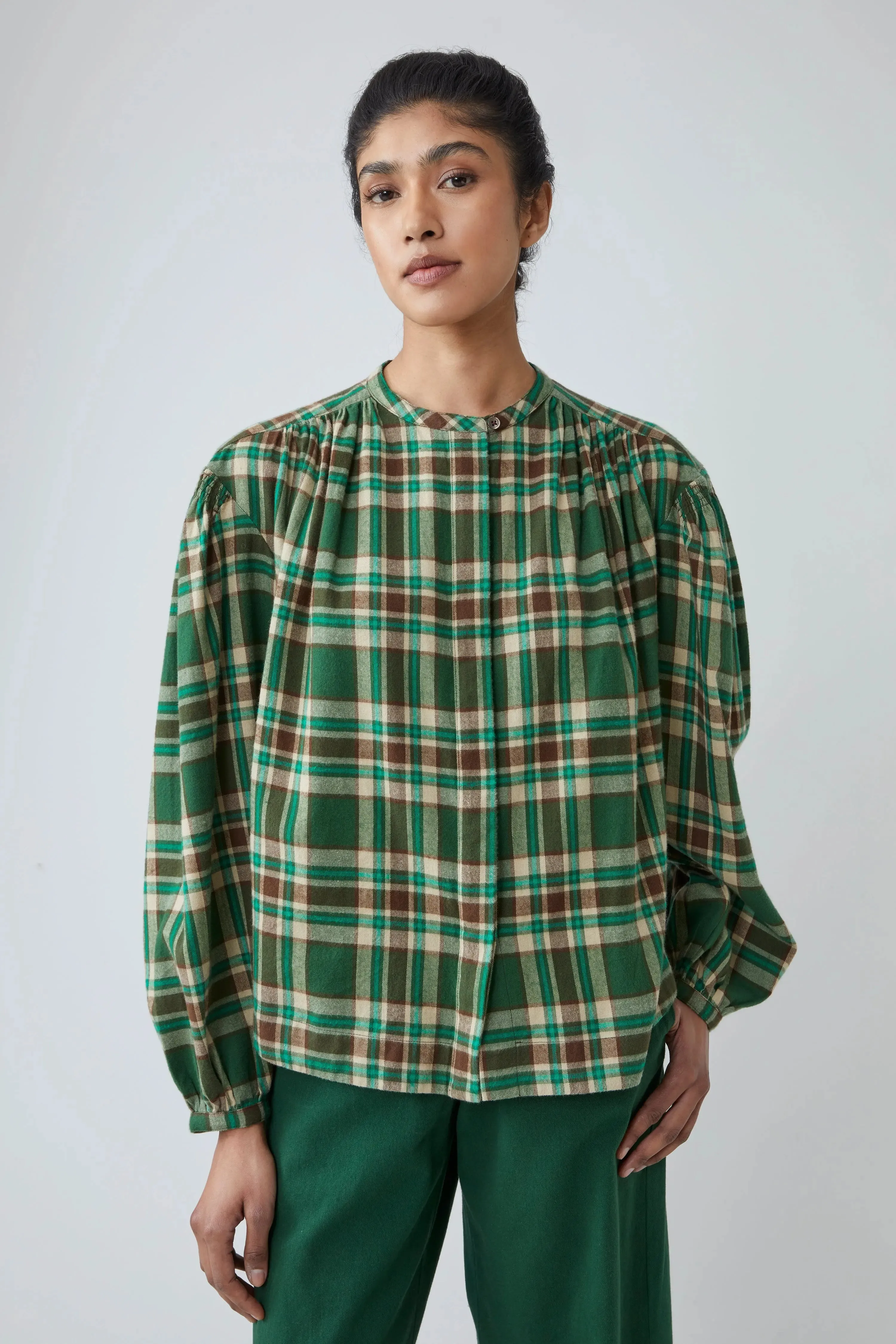 Blouse Emma N°809 Checks Oxford Green sold by Moismont