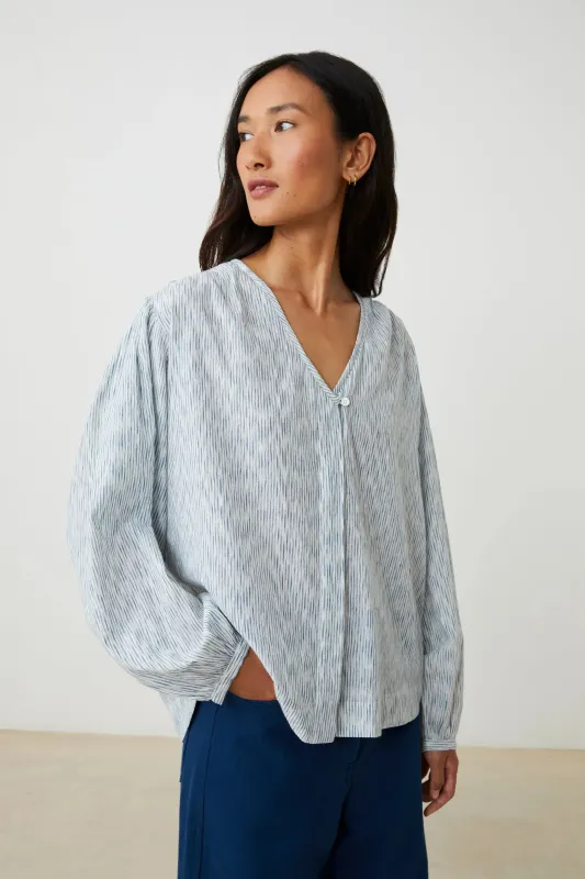Blouse Emma N°809 Scribe Stripes Indigo made by Moismont