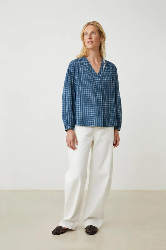 Blouse Emma N°809 Messager Checks Indigo made by Moismont