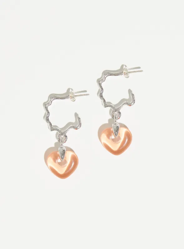 Juicy Wavy Hoops - Peach Heart sold by PAR ICI