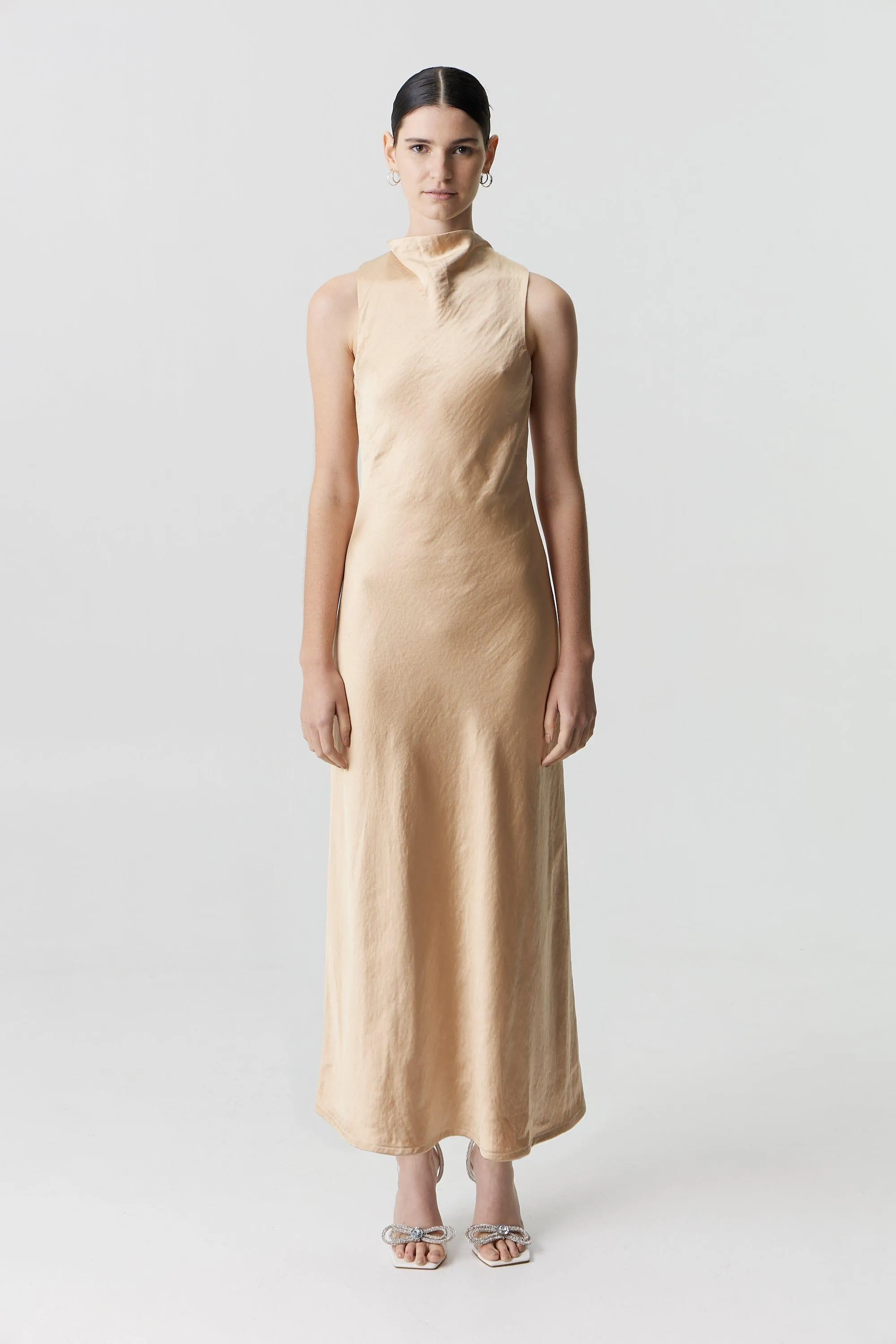 SATIN BIAS COWL BACK MAXI | SAND sold by Third Form