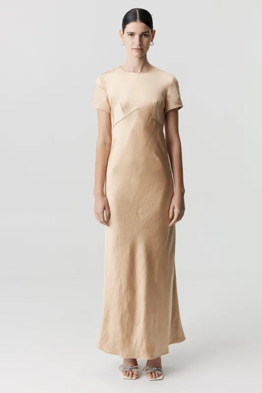 SATIN BIAS MAXI TEE DRESS | SAND made by Third Form