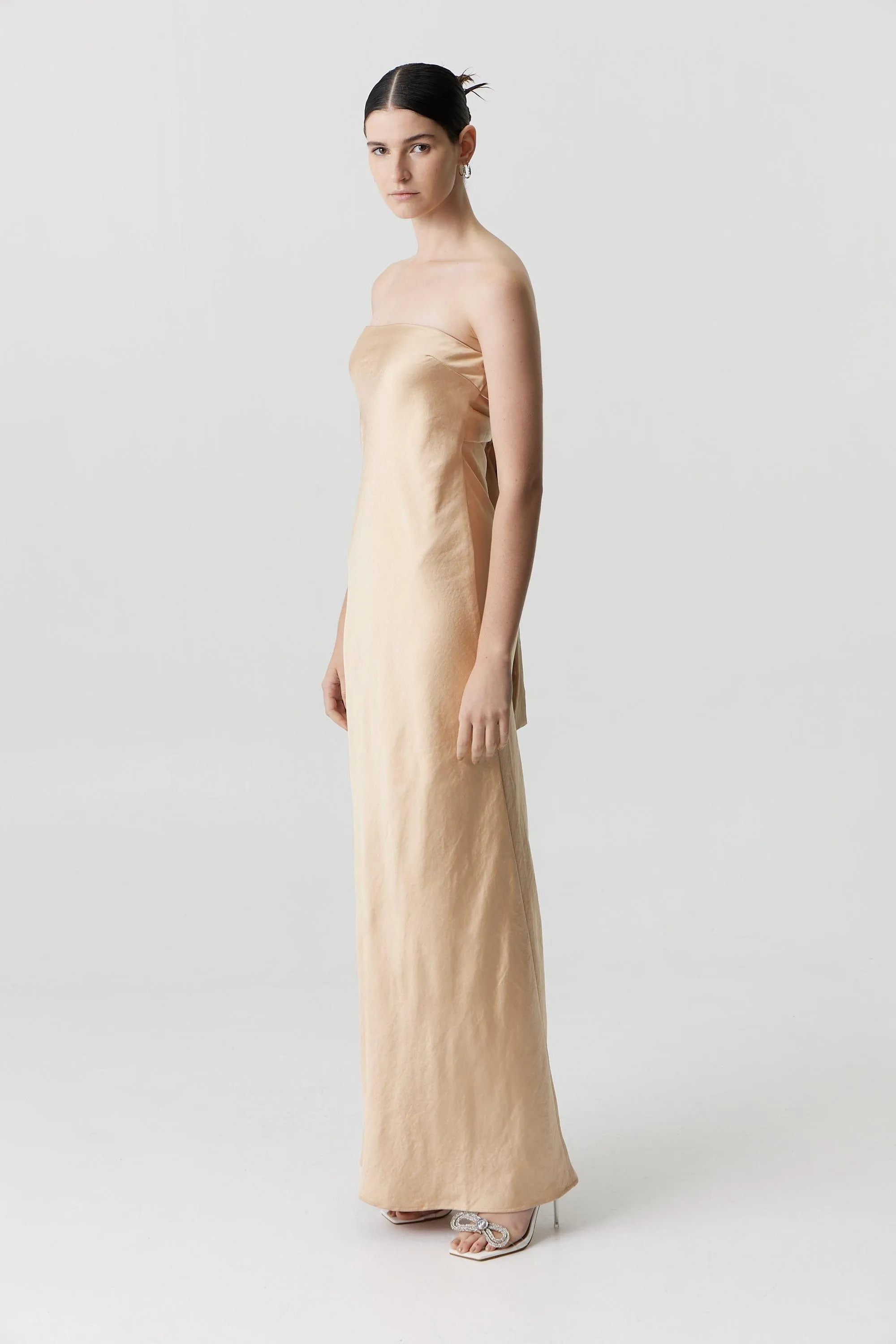 SATIN TIE BACK STRAPLESS MAXI | SAND sold by Third Form product image thumbnail 4