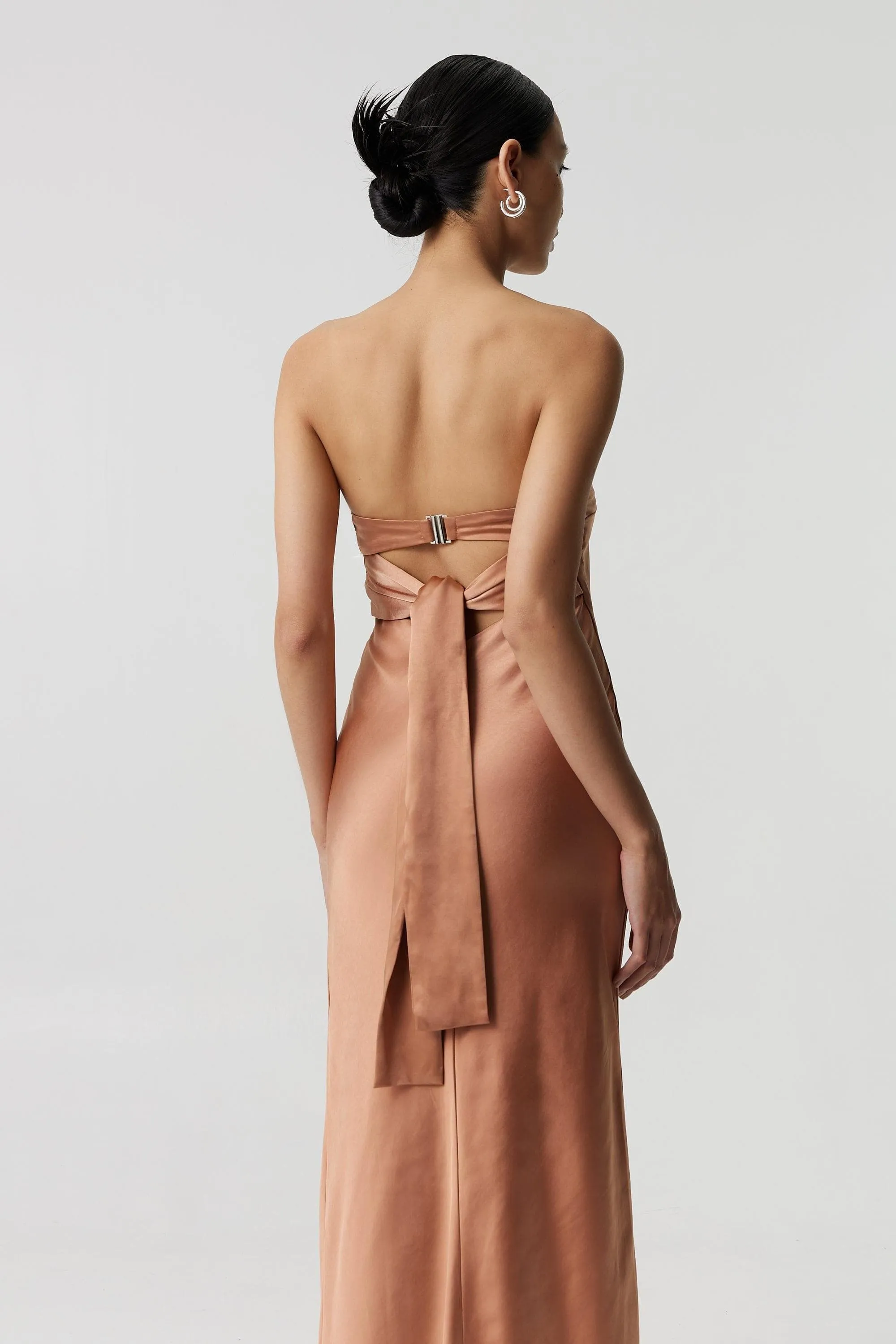 SATIN TIE BACK STRAPLESS MAXI | ROSÉ sold by Third Form product image thumbnail 3