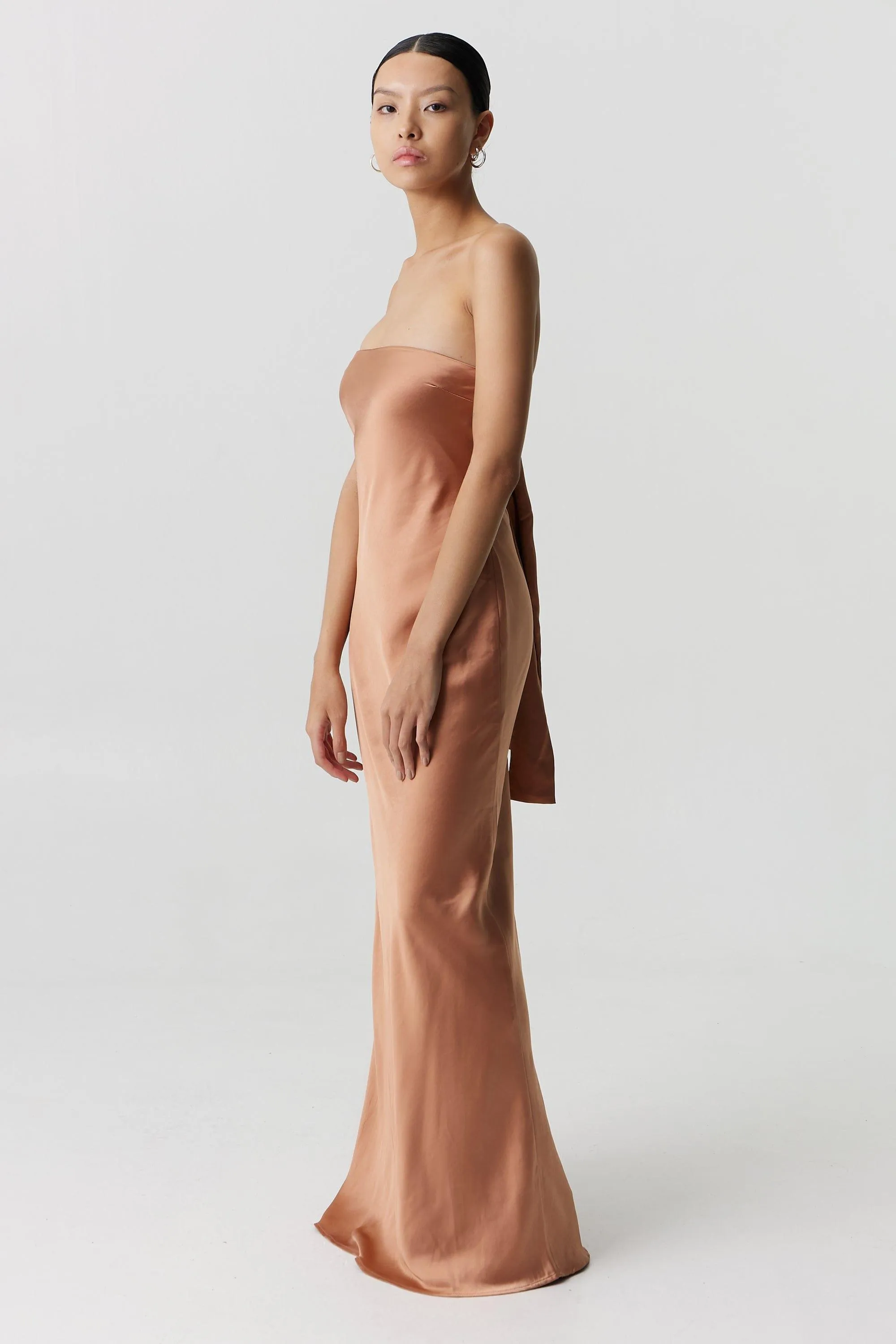 SATIN TIE BACK STRAPLESS MAXI | ROSÉ sold by Third Form product image thumbnail 4