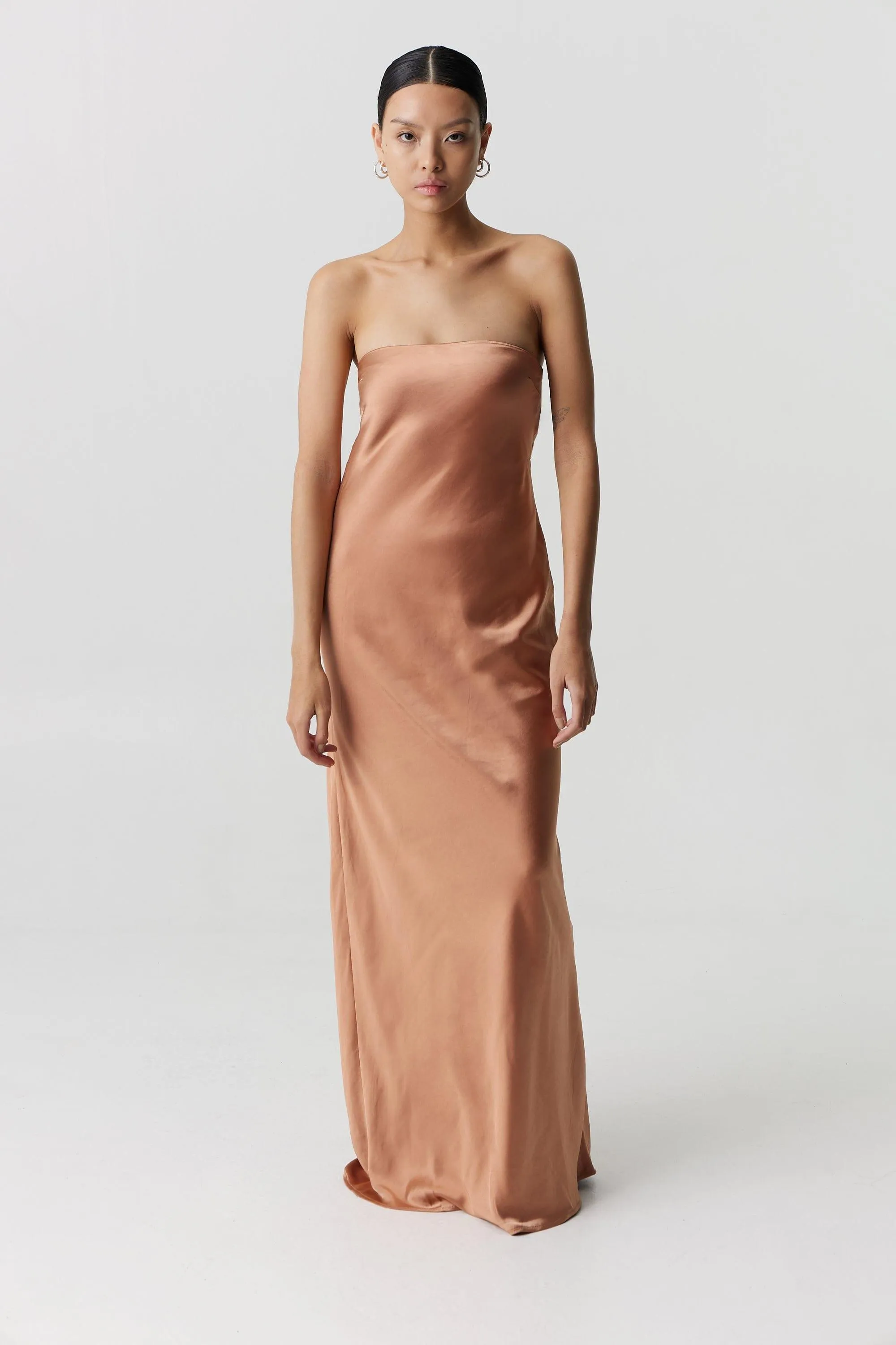 SATIN TIE BACK STRAPLESS MAXI | ROSÉ sold by Third Form
