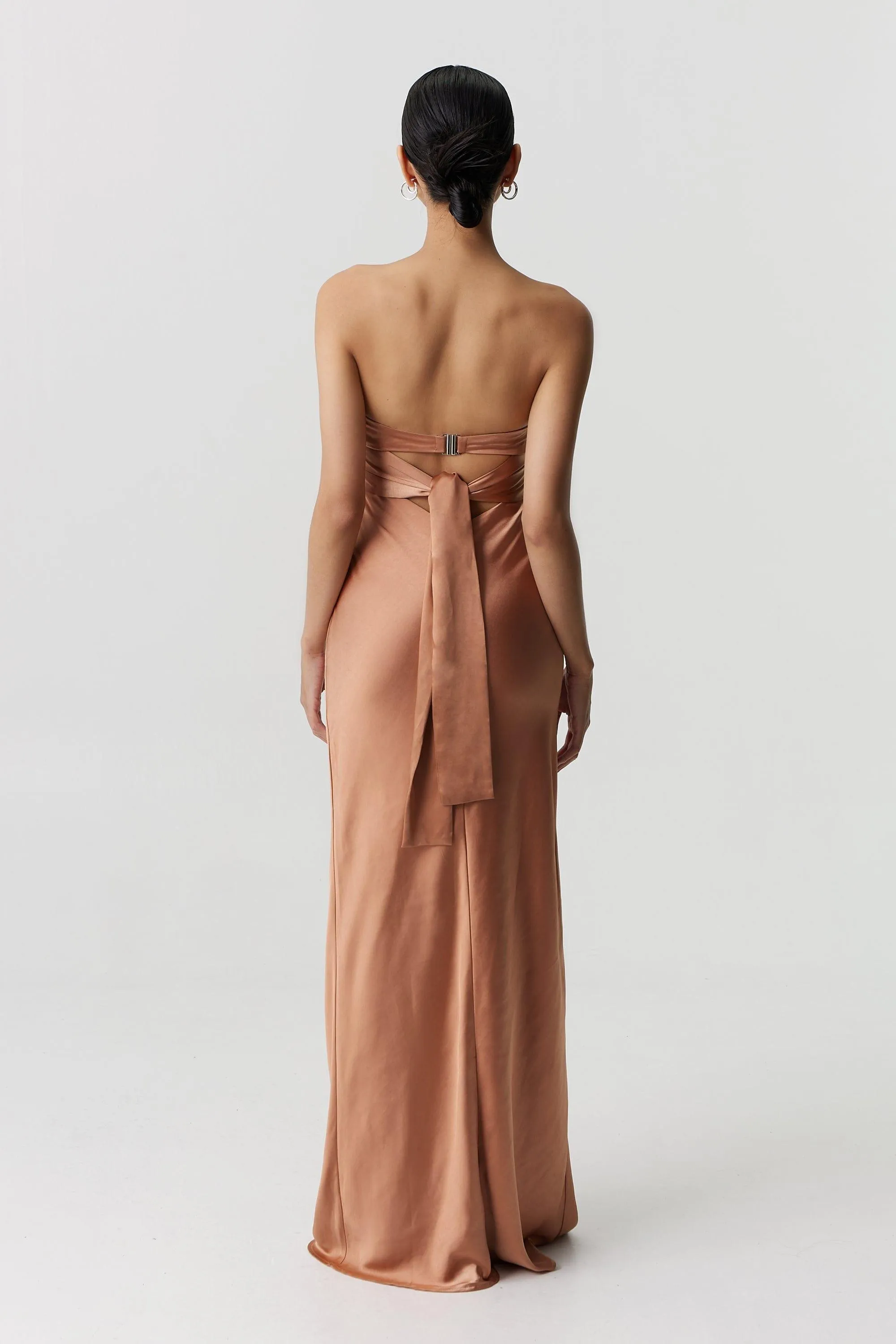 SATIN TIE BACK STRAPLESS MAXI | ROSÉ sold by Third Form product image thumbnail 5
