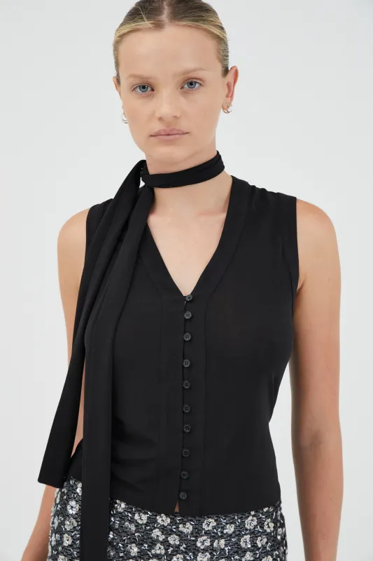 AURA BUTTON UP TANK TOP | BLACK sold by Third Form