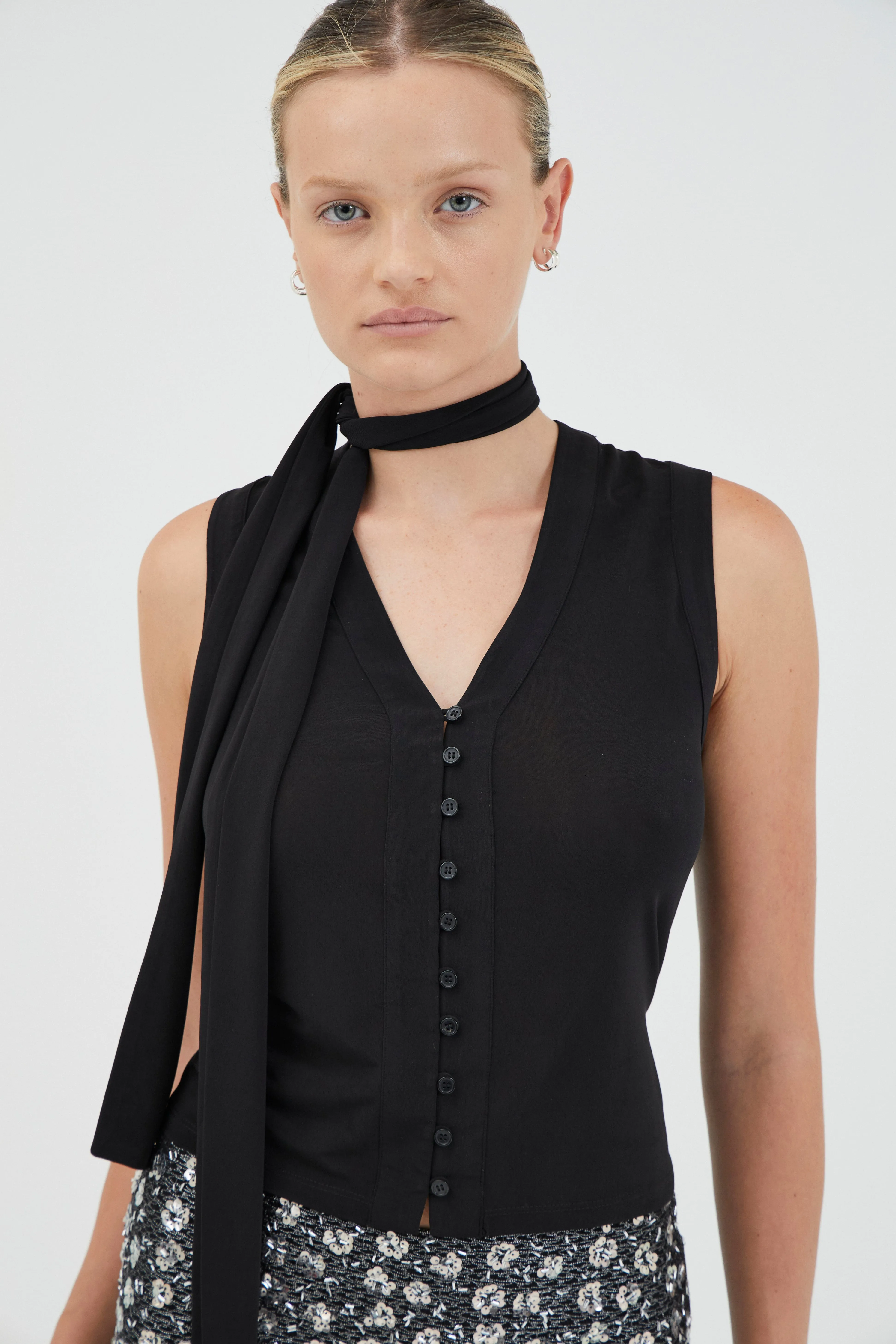 AURA BUTTON UP TANK TOP | BLACK sold by Third Form