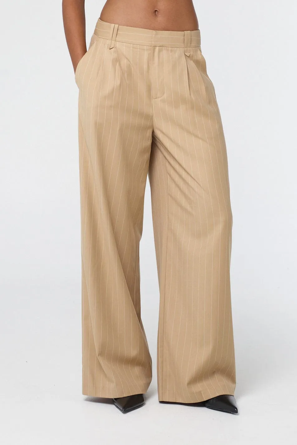 PINSTRIPE TAILORED PANT | LATTE PINSTRIPE sold by Third Form