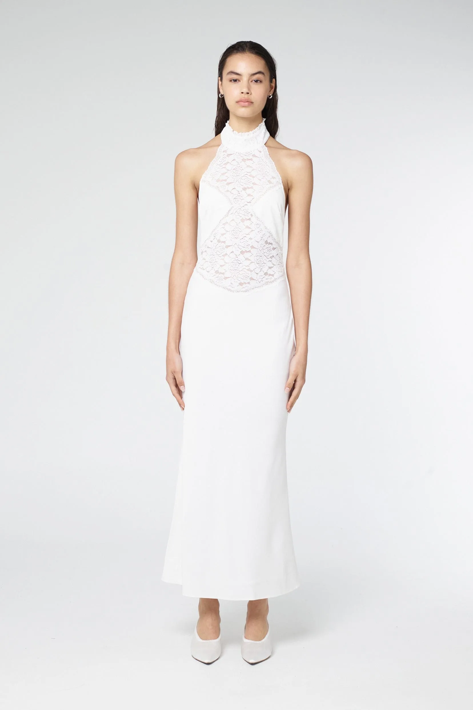 SERENADE LACE HALTER MAXI | GARDENIA sold by Third Form