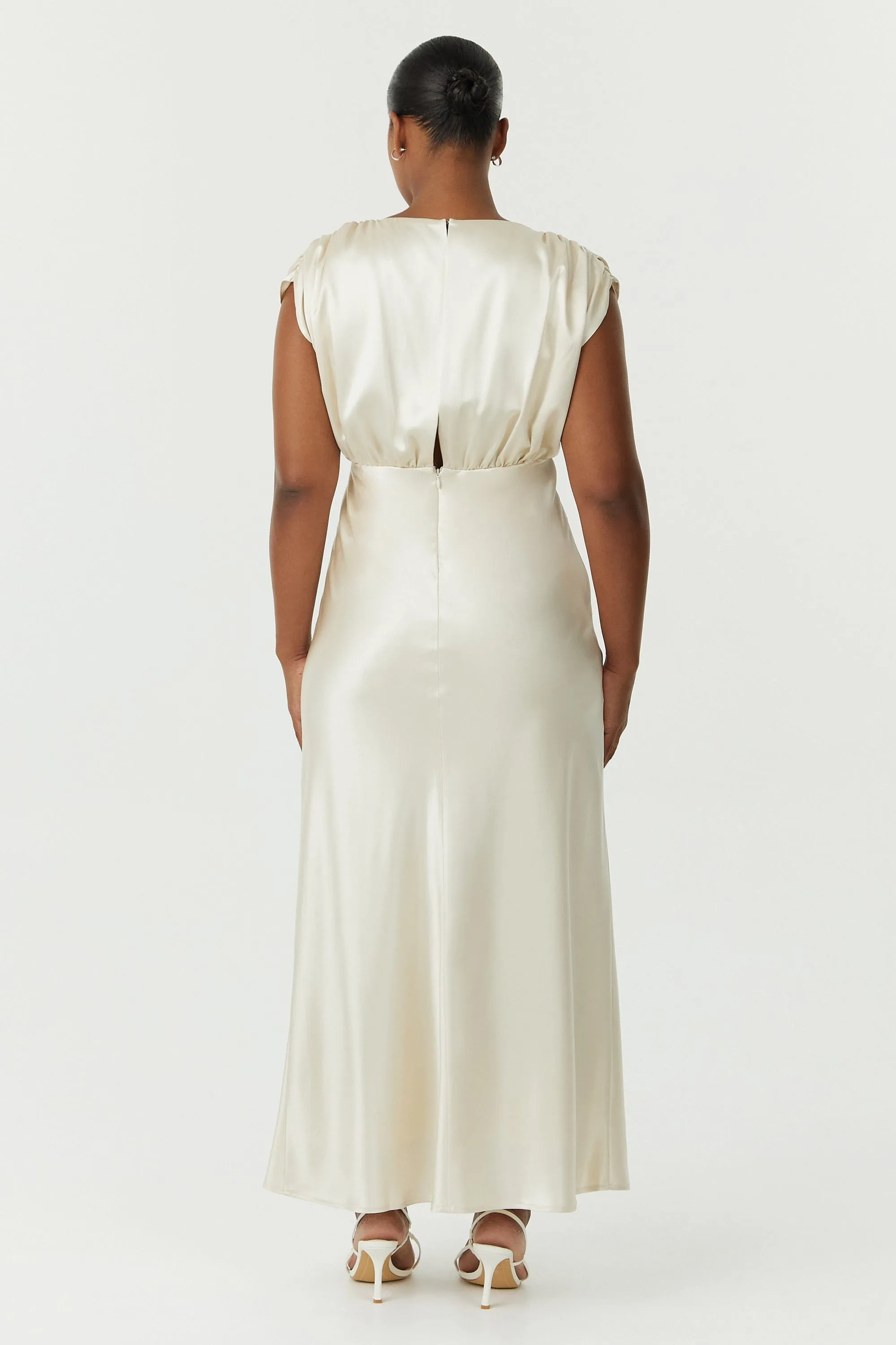 SATIN CROSS OVER GATHER DRESS | BUTTERCREAM sold by Third Form product image thumbnail 3