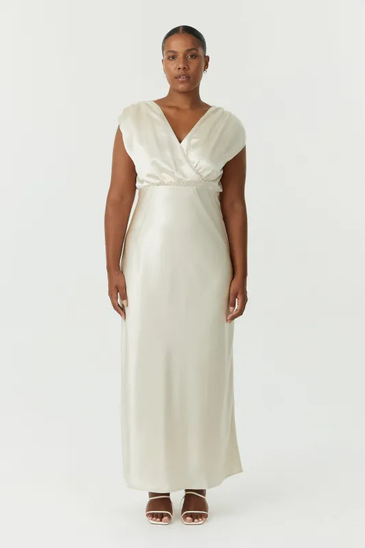 SATIN CROSS OVER GATHER DRESS | BUTTERCREAM made by Third Form
