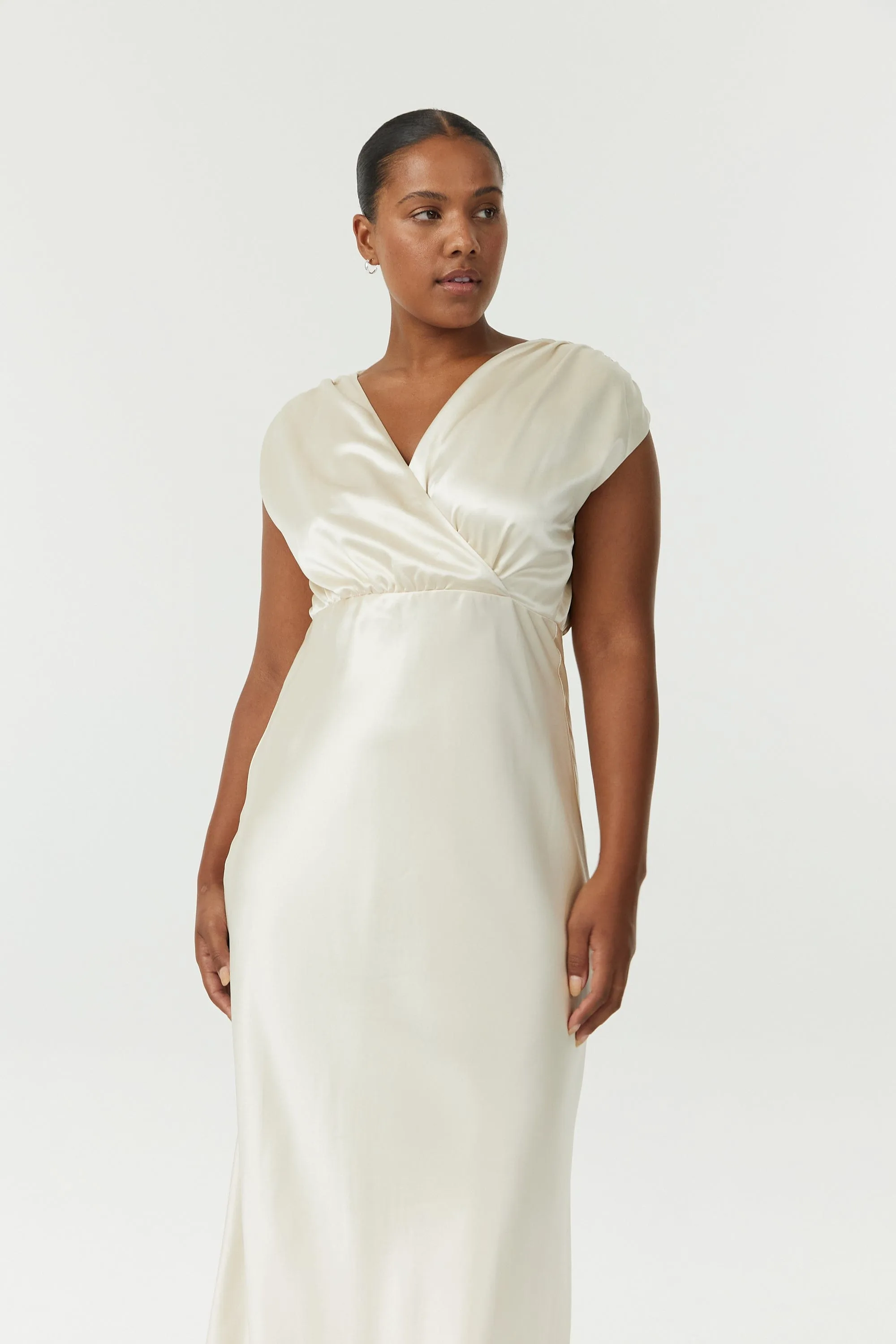 SATIN CROSS OVER GATHER DRESS | BUTTERCREAM sold by Third Form product image thumbnail 2