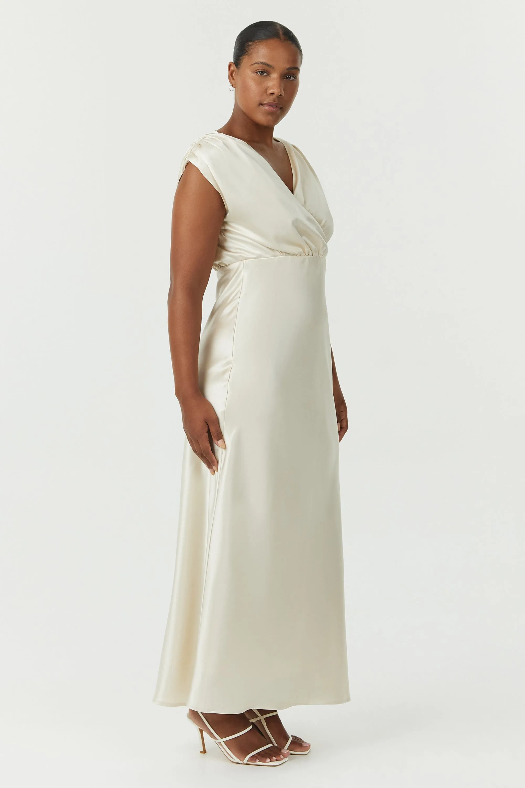SATIN CROSS OVER GATHER DRESS | BUTTERCREAM sold by Third Form product image thumbnail 5