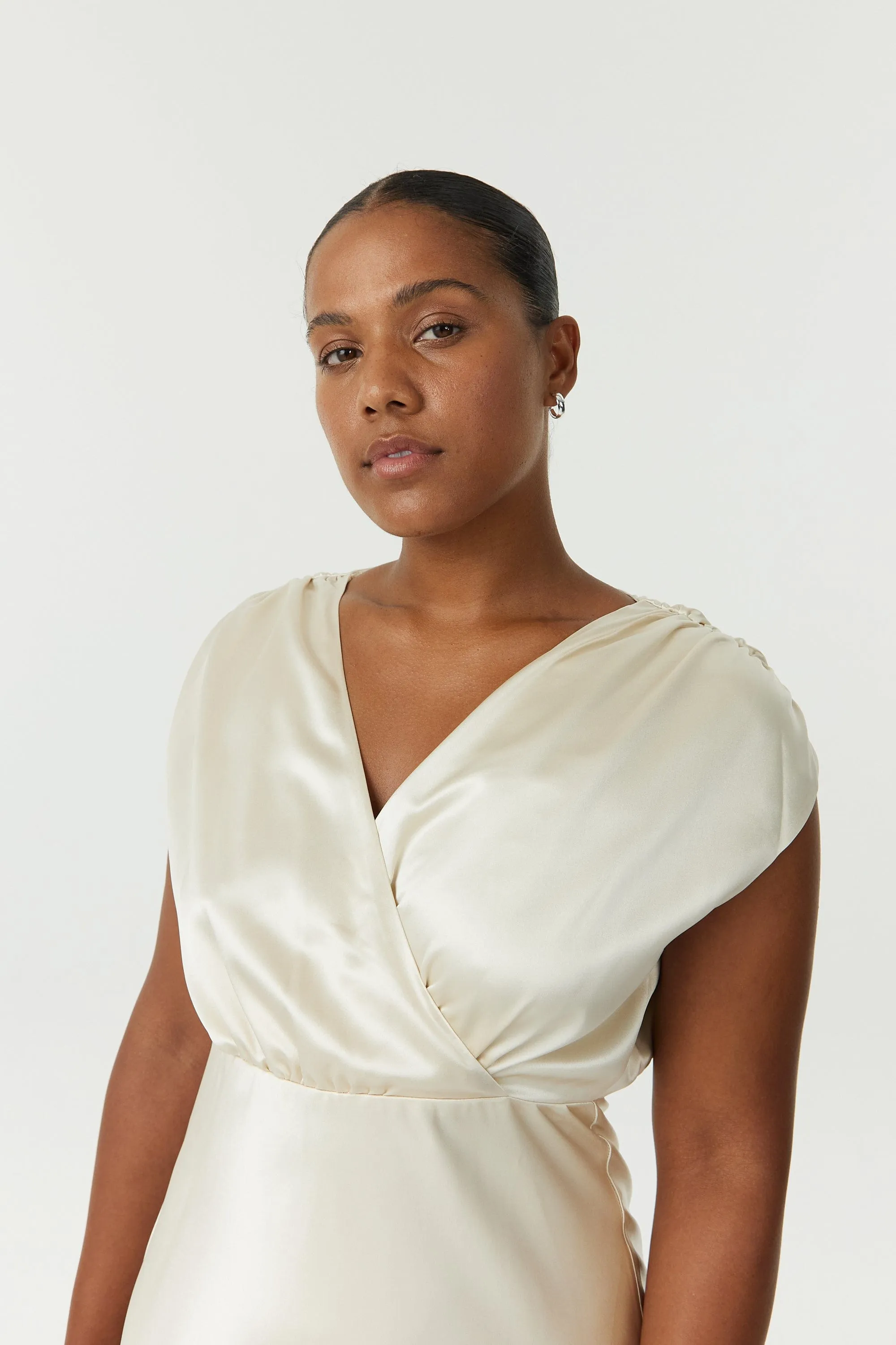 SATIN CROSS OVER GATHER DRESS | BUTTERCREAM sold by Third Form product image thumbnail 4