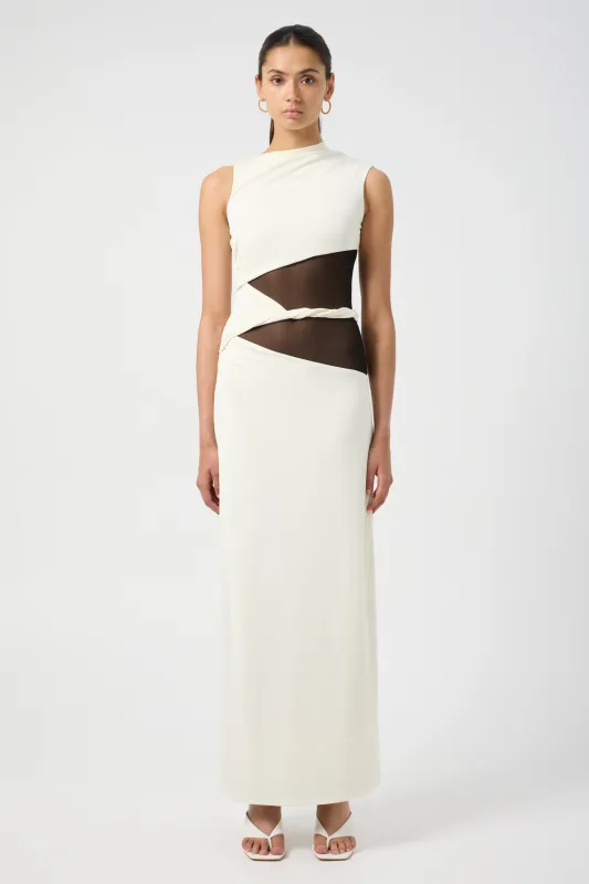 INTERWEAVE DRAPE MAXI DRESS | CREAM & BLACK made by Third Form