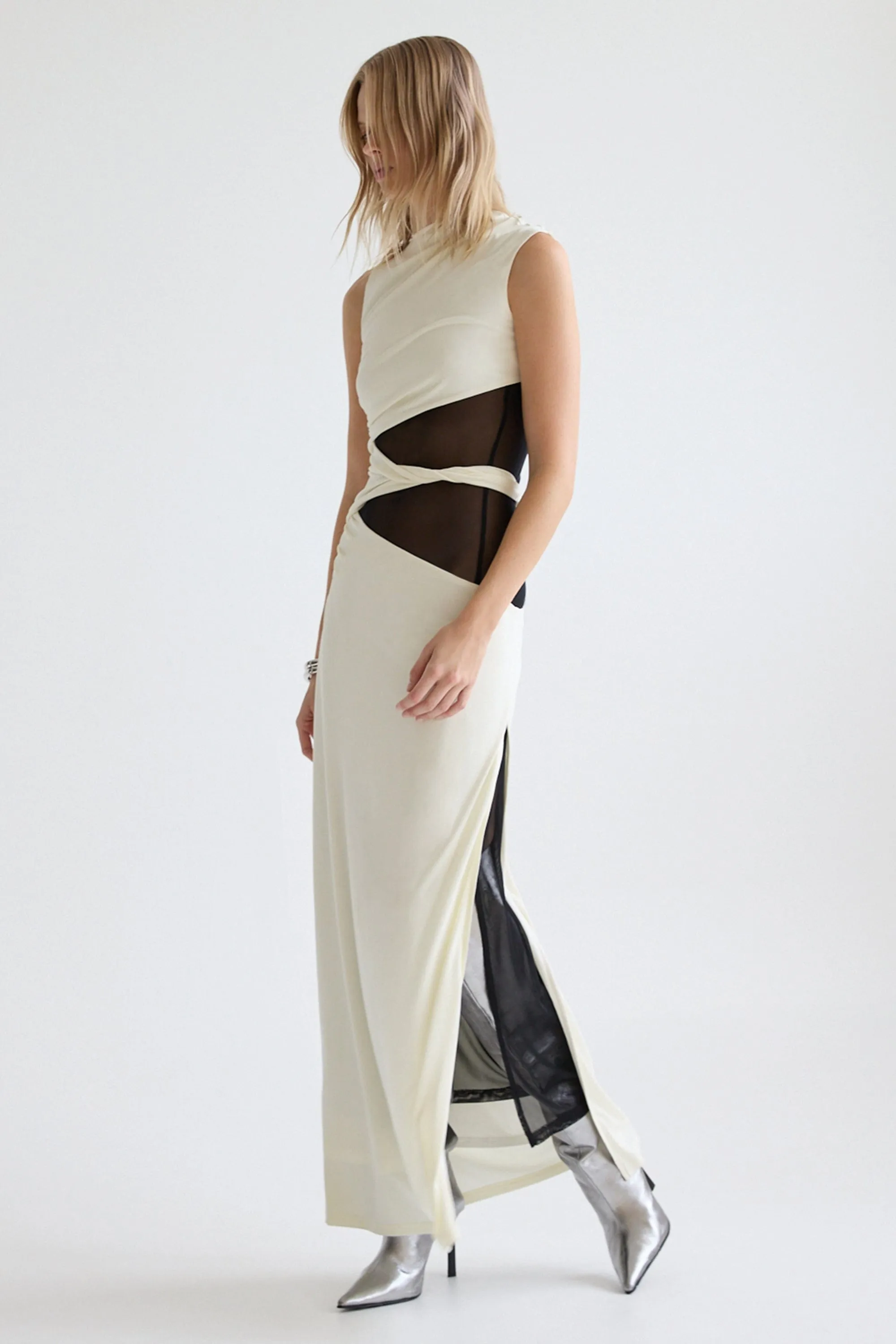 INTERWEAVE DRAPE MAXI DRESS | CREAM & BLACK sold by Third Form product image thumbnail 4