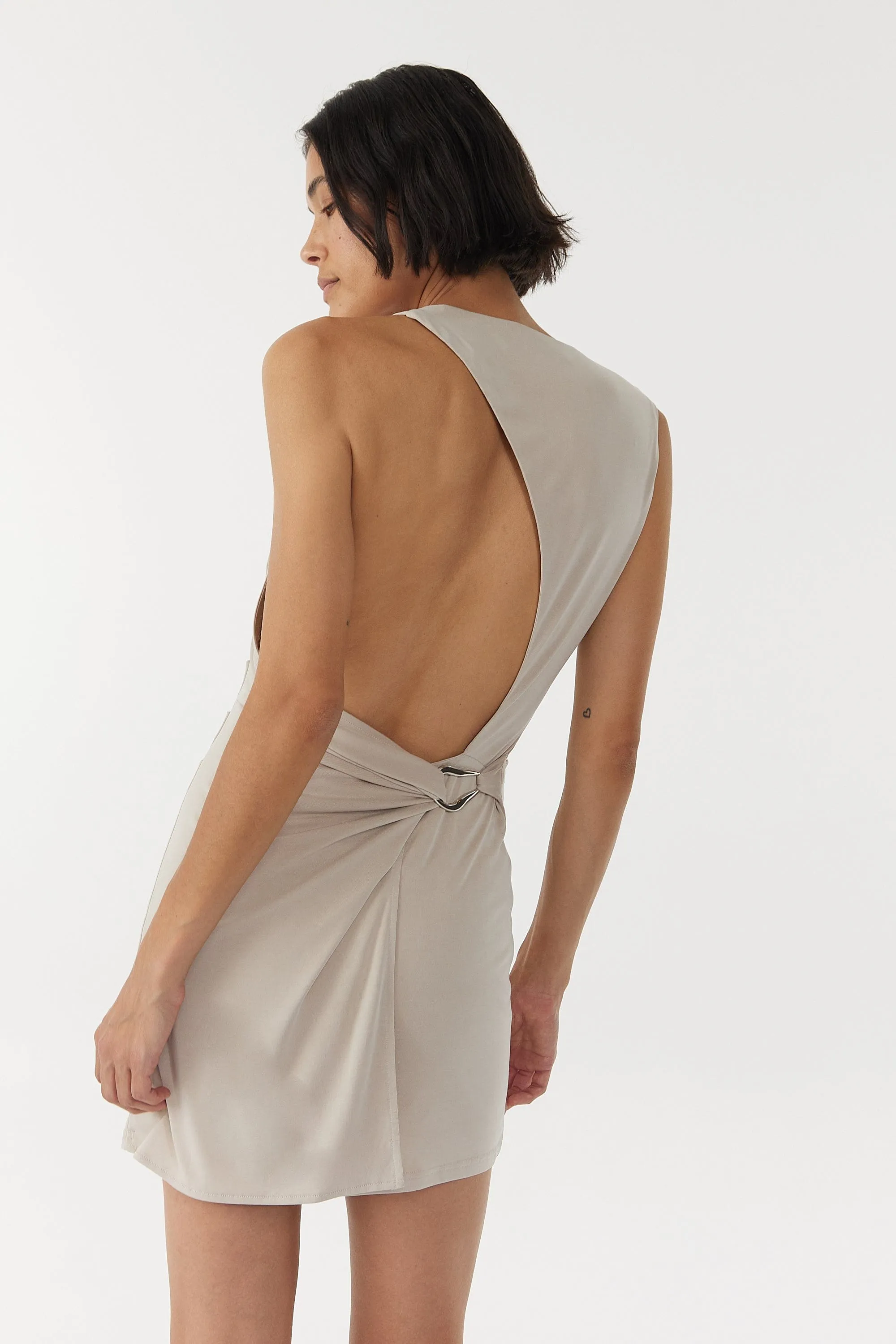 STIRLING TWIST ASYMMETRIC MINI DRESS | OYSTER GREY sold by Third Form product image thumbnail 3