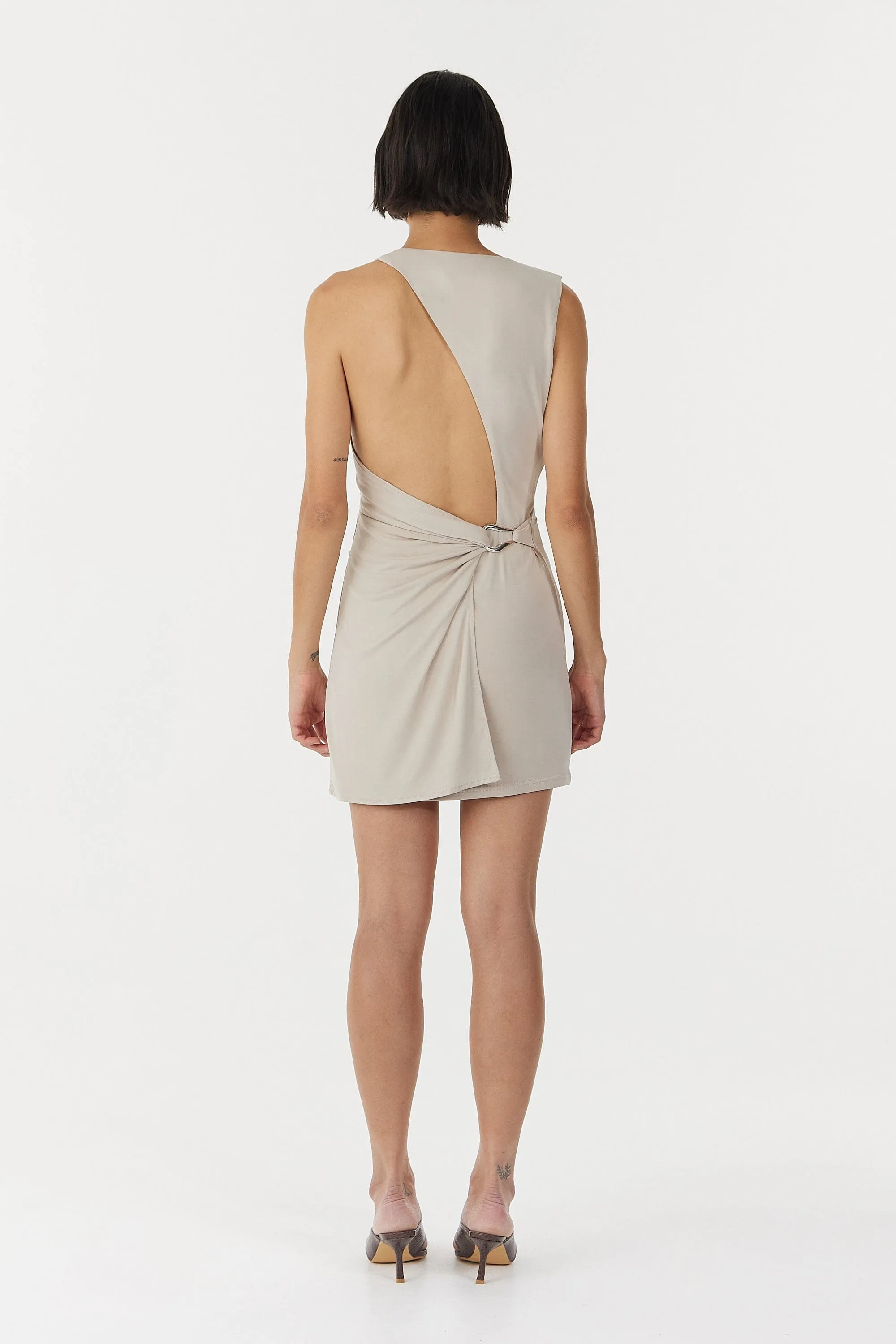 STIRLING TWIST ASYMMETRIC MINI DRESS | OYSTER GREY sold by Third Form product image thumbnail 2