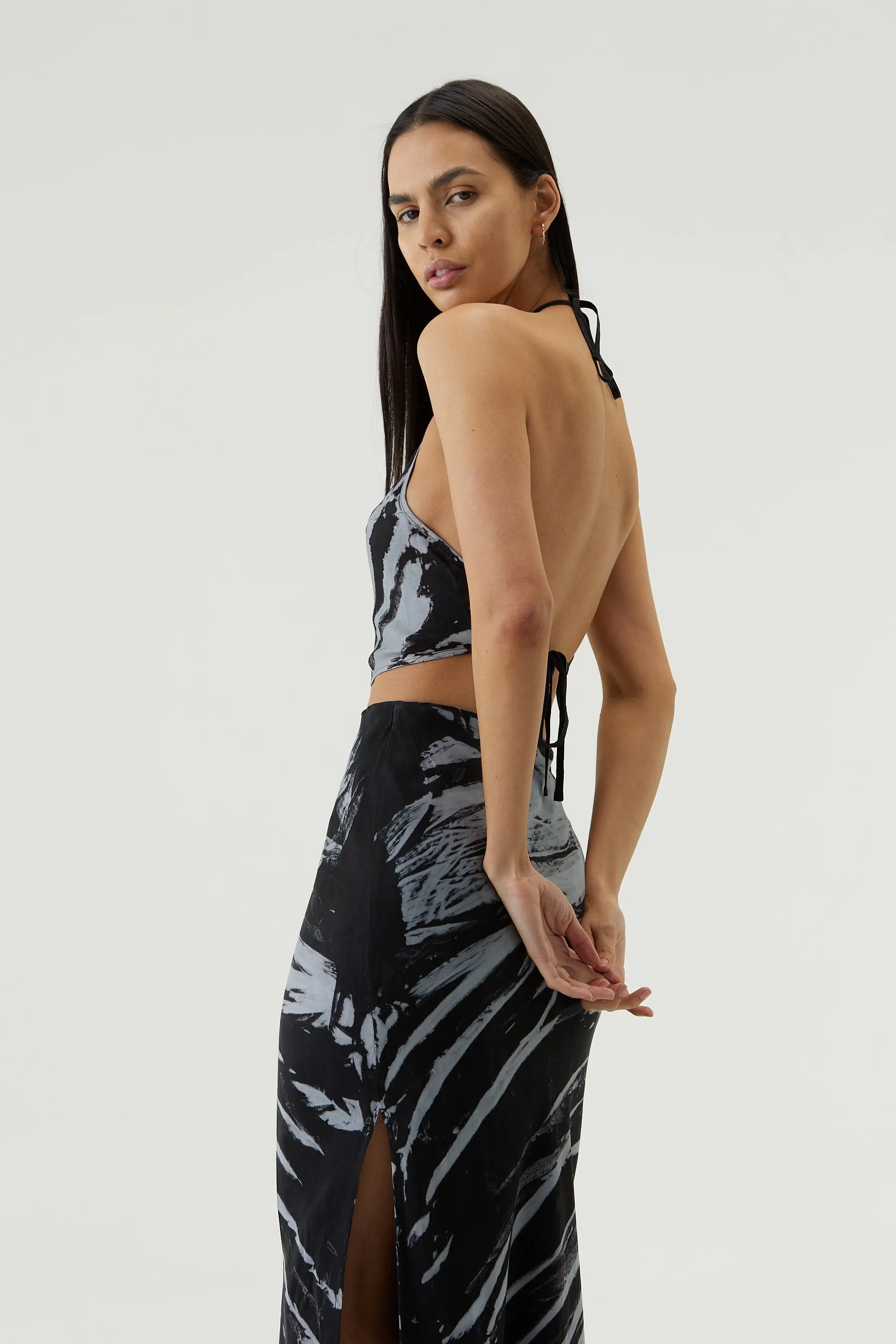 TWIST THROUGH BIAS HALTER TOP | BLACK TIE DYE sold by Third Form product image thumbnail 4