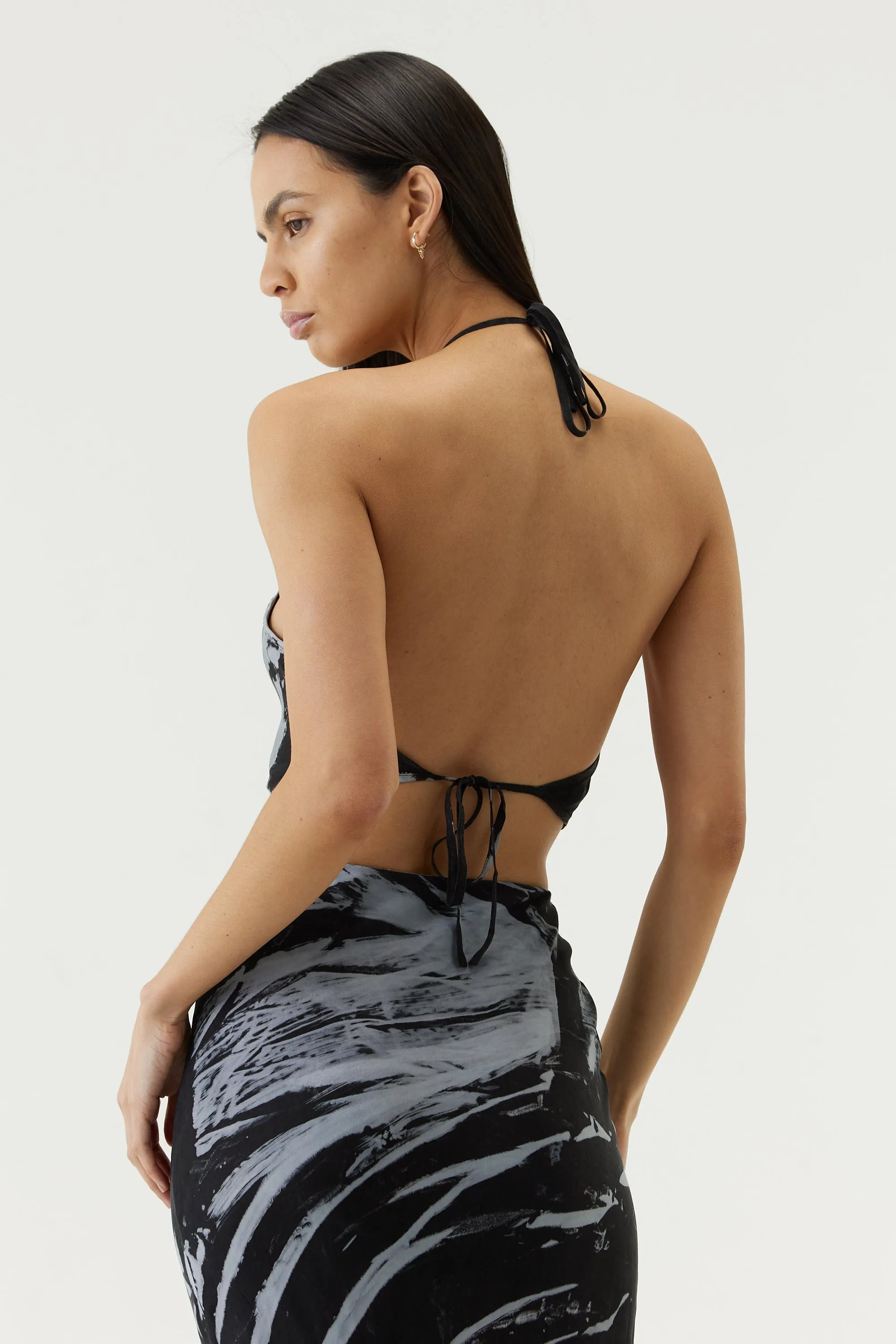 TWIST THROUGH BIAS HALTER TOP | BLACK TIE DYE sold by Third Form product image thumbnail 2