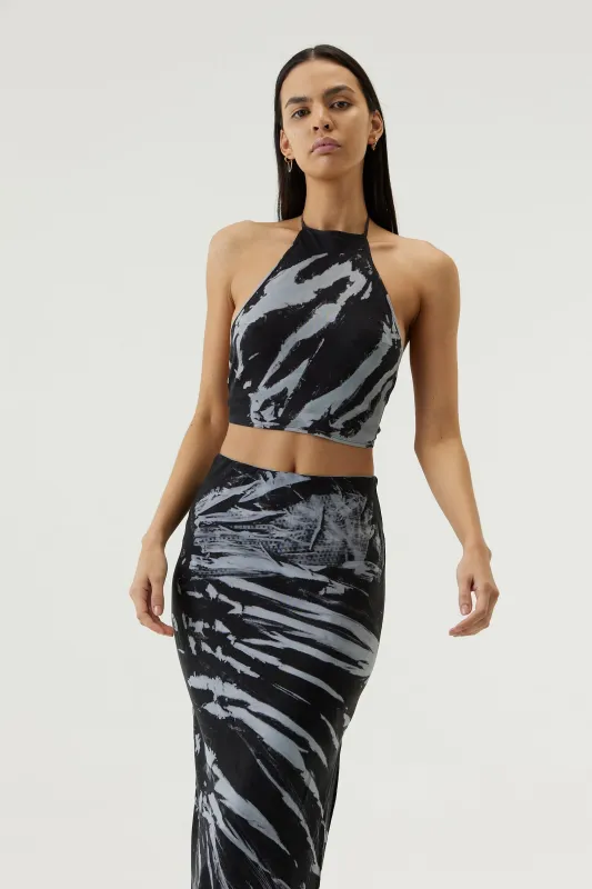 TWIST THROUGH BIAS HALTER TOP | BLACK TIE DYE made by Third Form