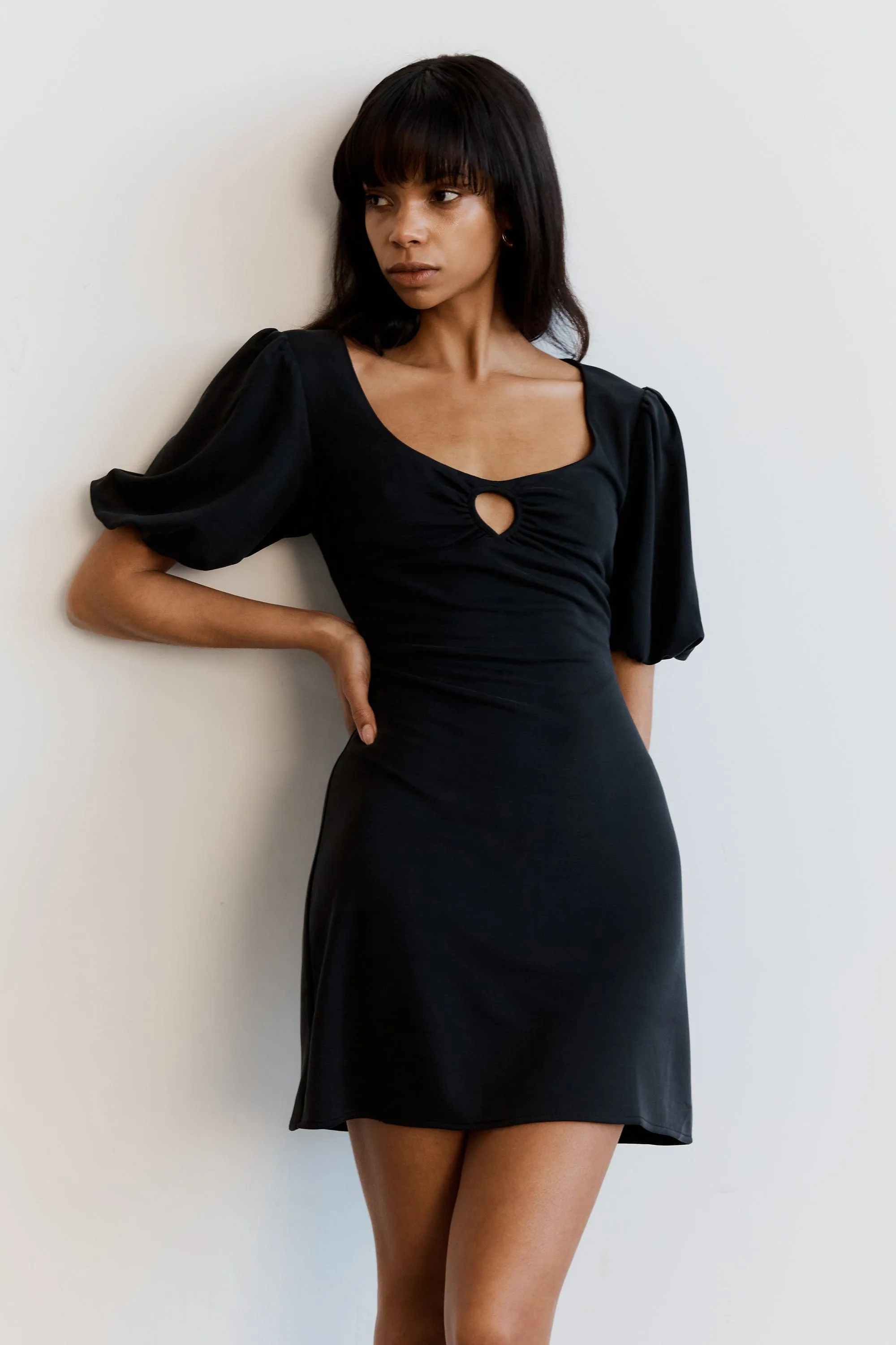 MARBLE BALLON SLEEVE MINI DRESS | WASHED BLACK sold by Third Form product image thumbnail 2