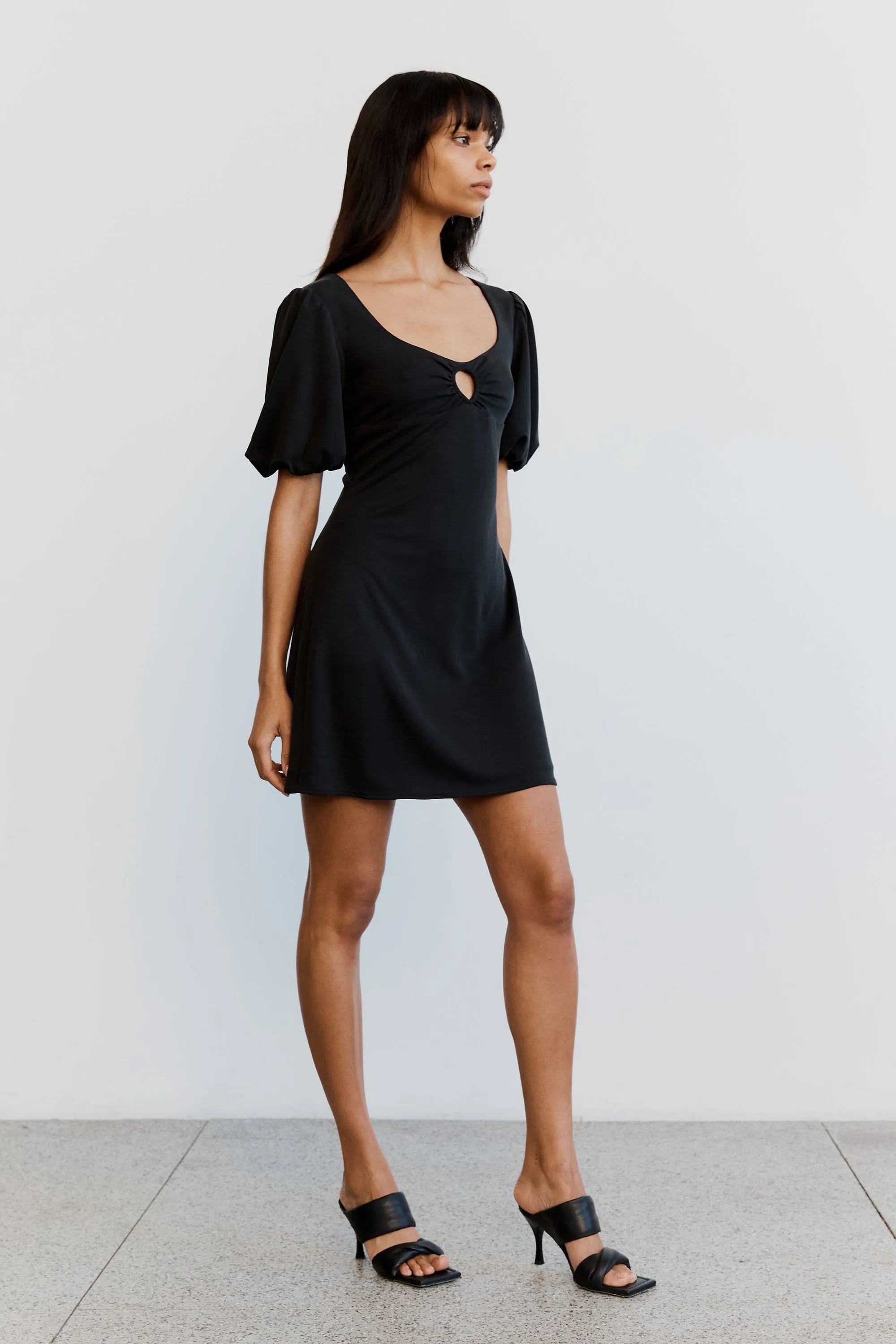 MARBLE BALLON SLEEVE MINI DRESS | WASHED BLACK sold by Third Form product image thumbnail 3
