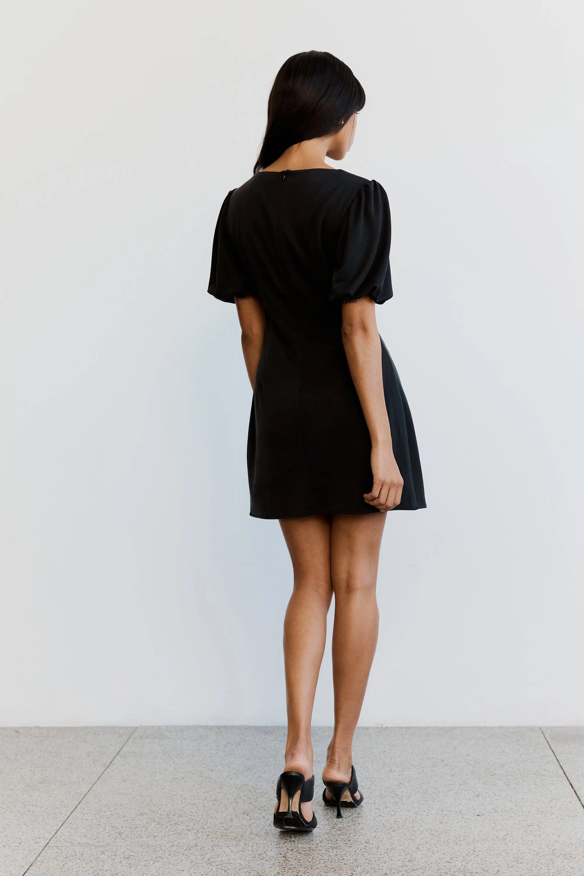 MARBLE BALLON SLEEVE MINI DRESS | WASHED BLACK sold by Third Form product image thumbnail 4