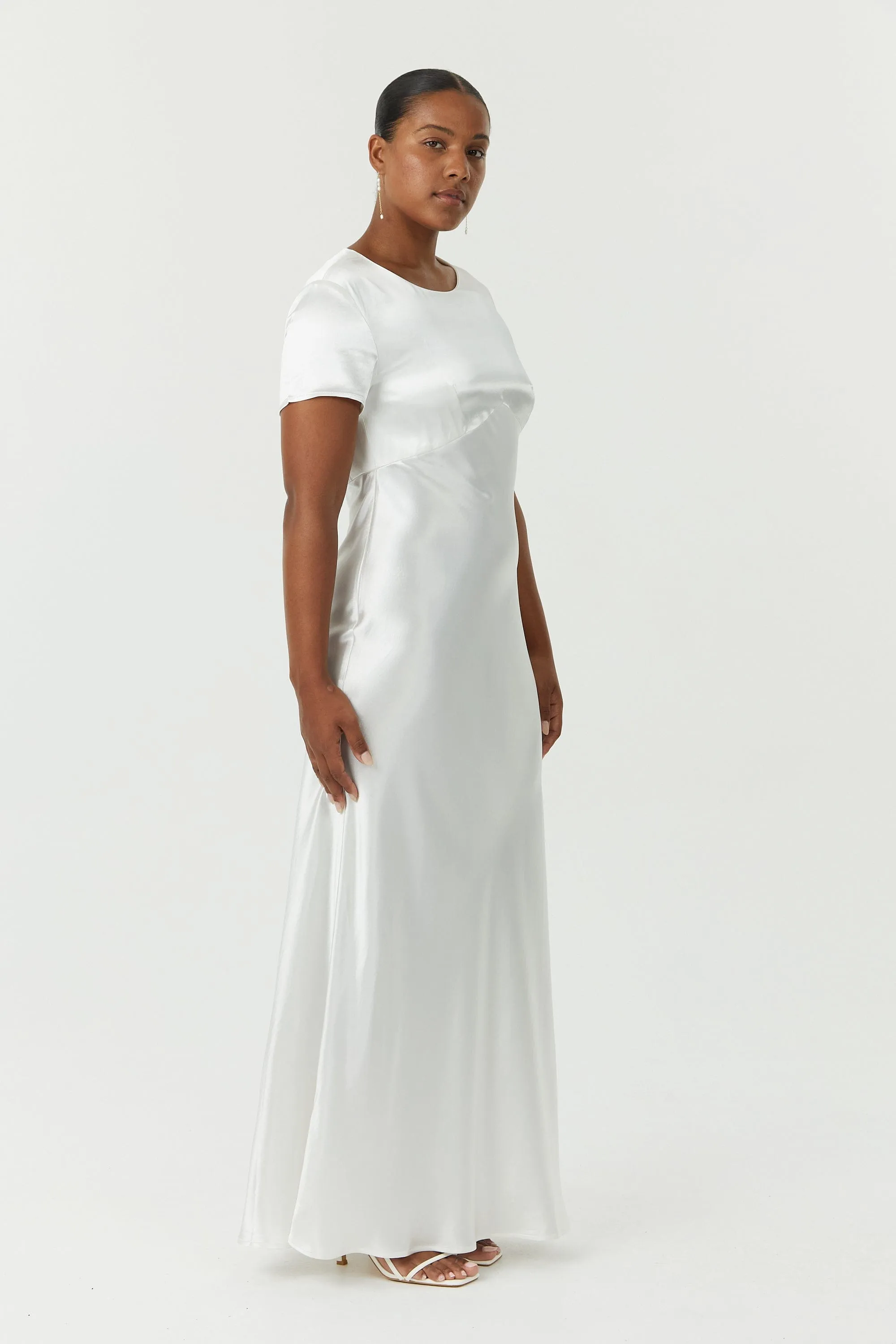 SATIN BIAS MAXI TEE DRESS | POWDER WHITE sold by Third Form product image thumbnail 4