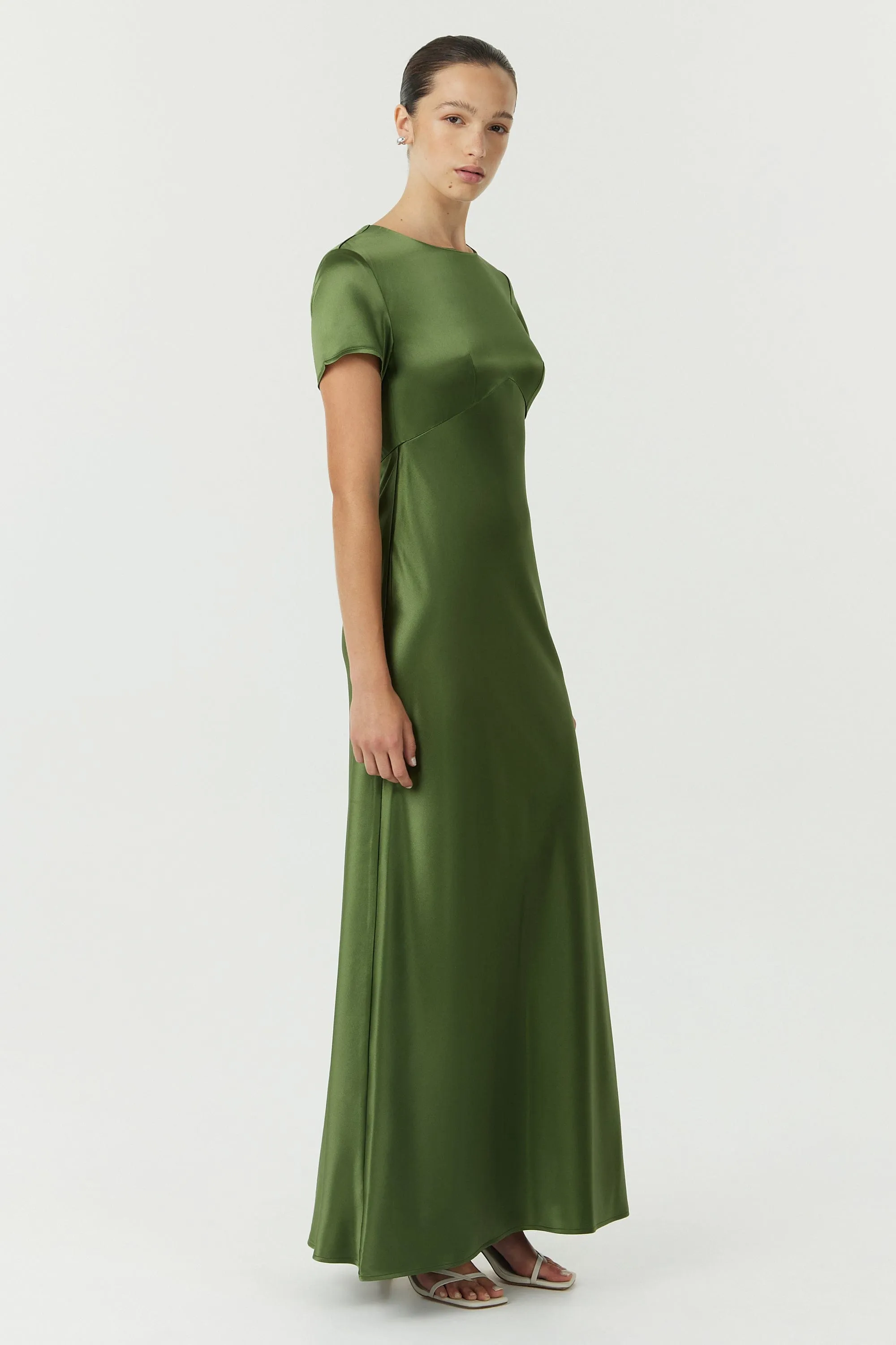 SATIN BIAS MAXI TEE DRESS | OLIVE sold by Third Form product image thumbnail 3