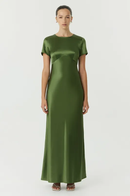SATIN BIAS MAXI TEE DRESS | OLIVE made by Third Form