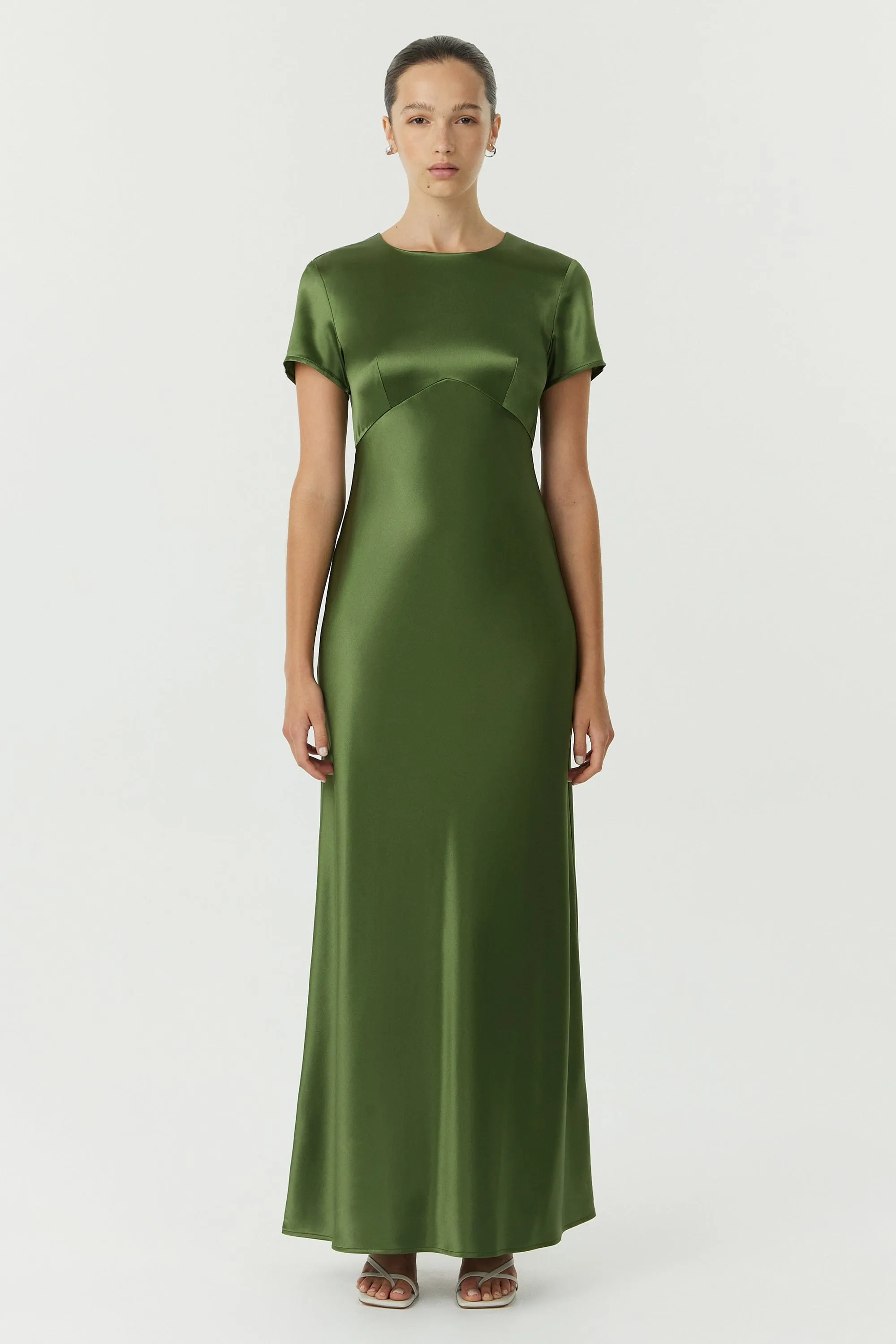 SATIN BIAS MAXI TEE DRESS | OLIVE sold by Third Form