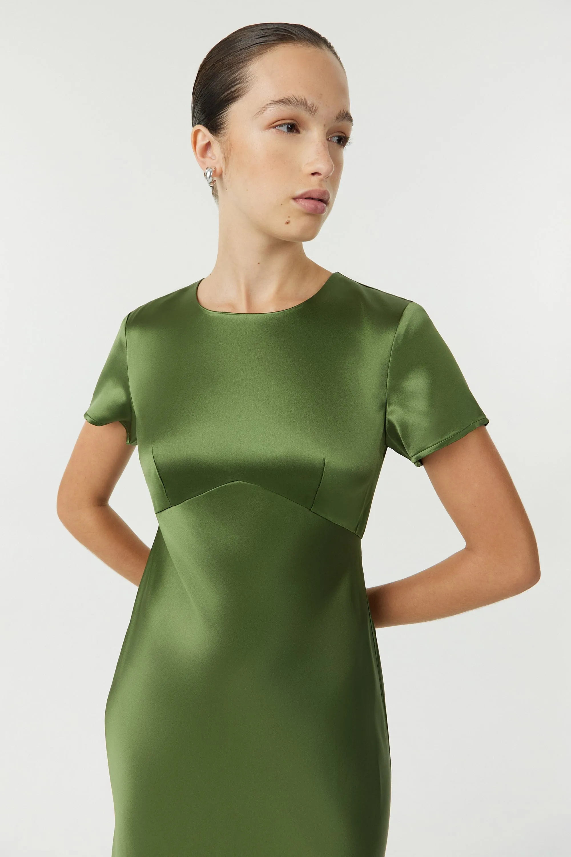 SATIN BIAS MAXI TEE DRESS | OLIVE sold by Third Form product image thumbnail 2