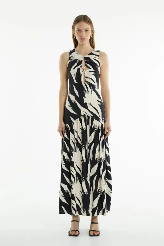 DRIFTER MAXI TANK DRESS | FEATHER PRINT made by Third Form