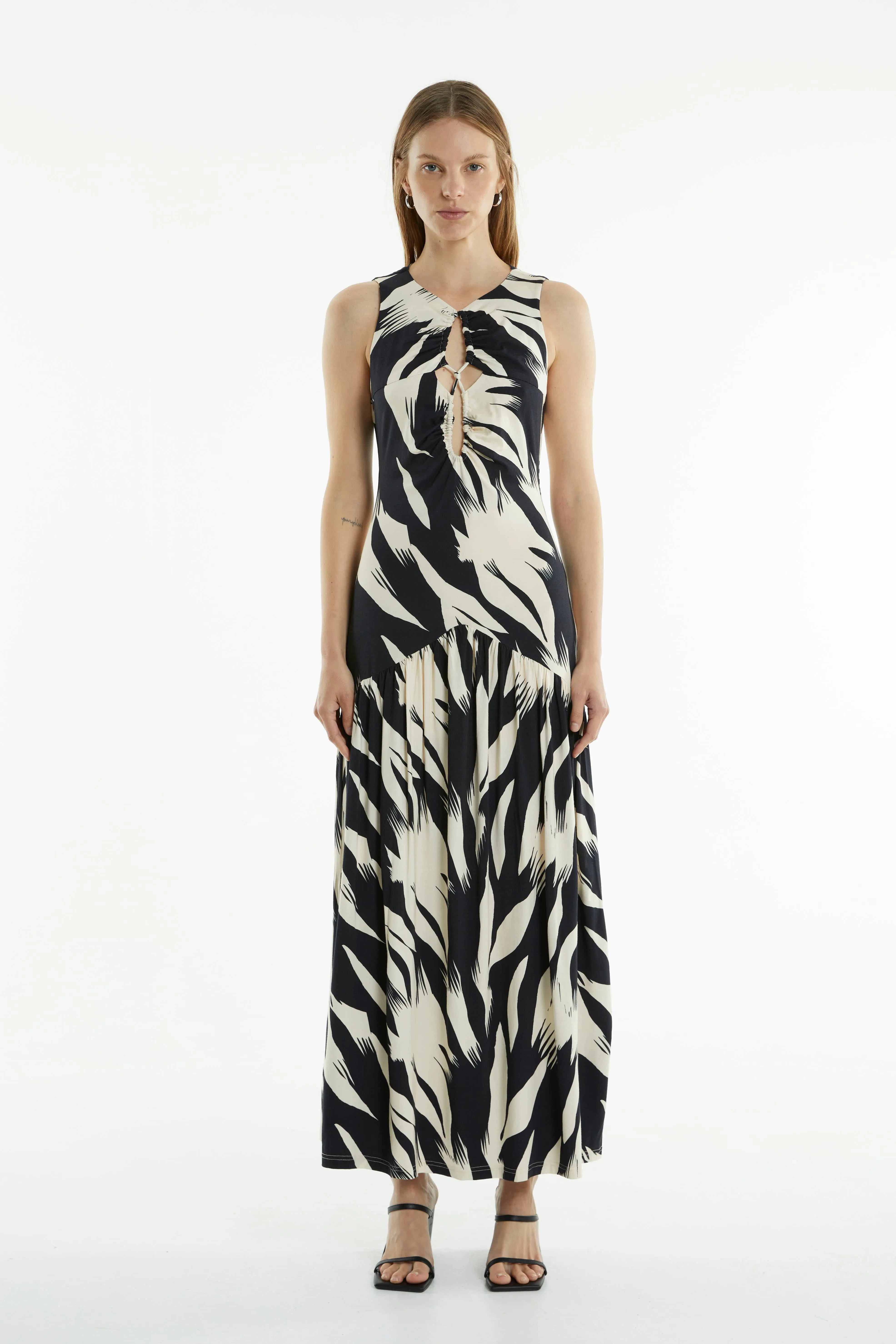 DRIFTER MAXI TANK DRESS | FEATHER PRINT sold by Third Form