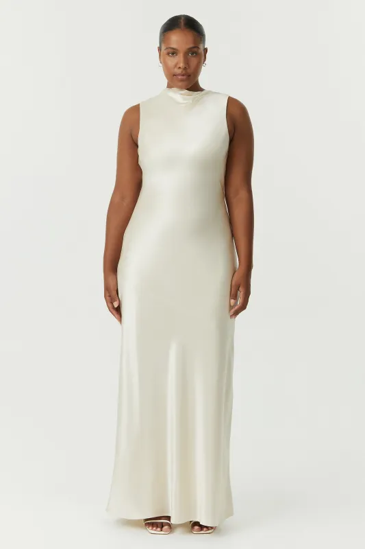 SATIN BIAS COWL BACK MAXI | BUTTERCREAM made by Third Form