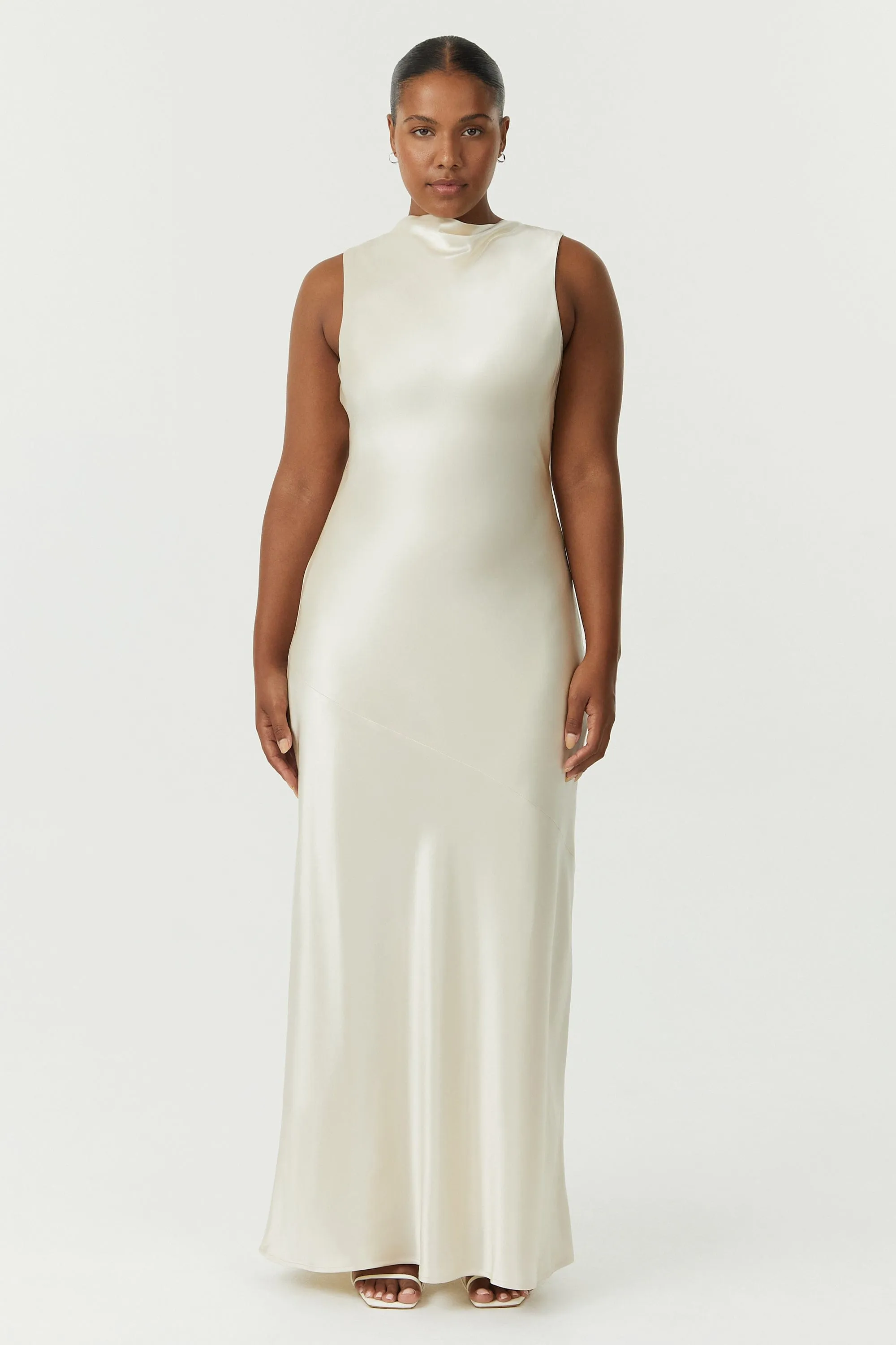 SATIN BIAS COWL BACK MAXI | BUTTERCREAM sold by Third Form