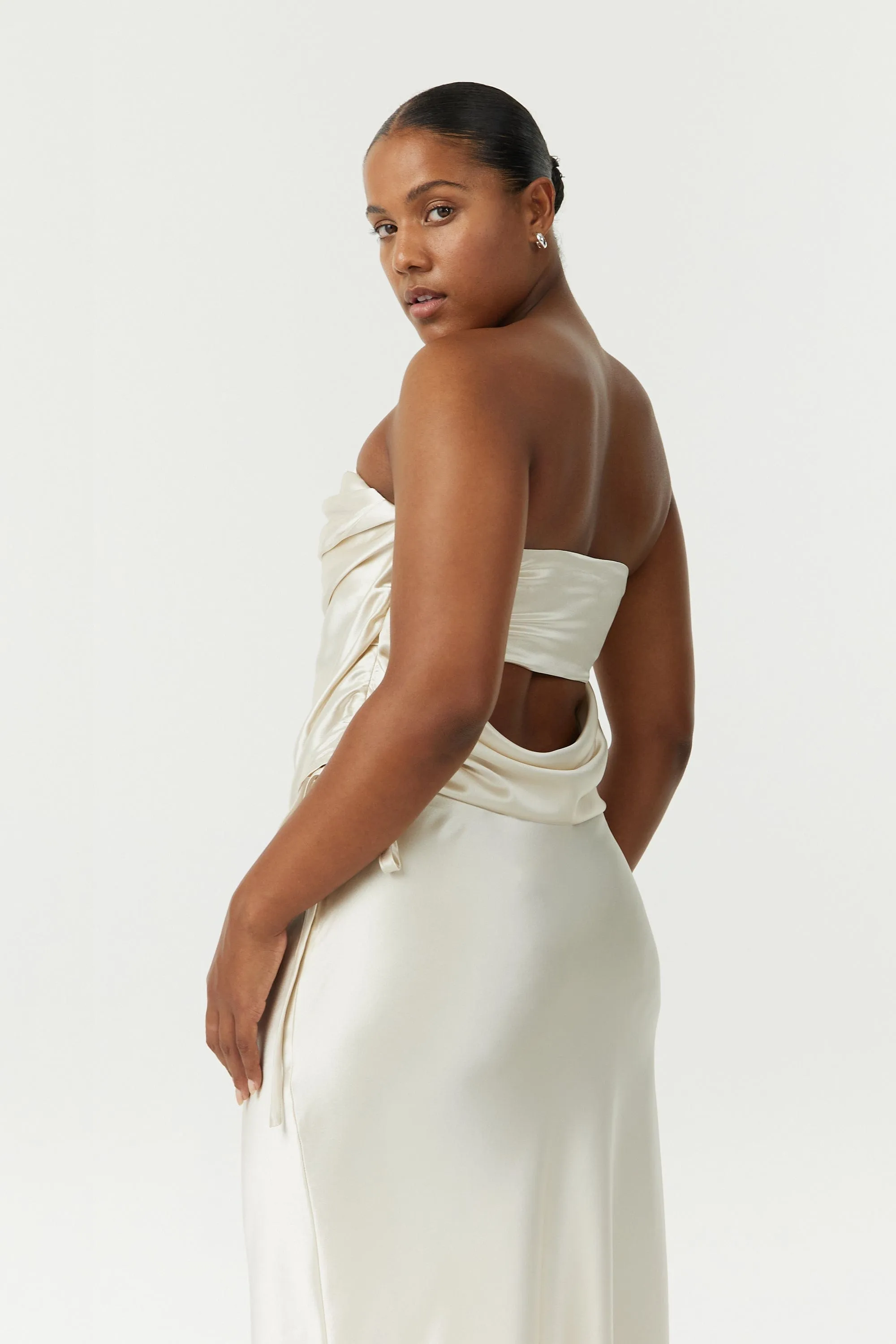 SATIN DRAPE BUSTIER | BUTTERCREAM sold by Third Form