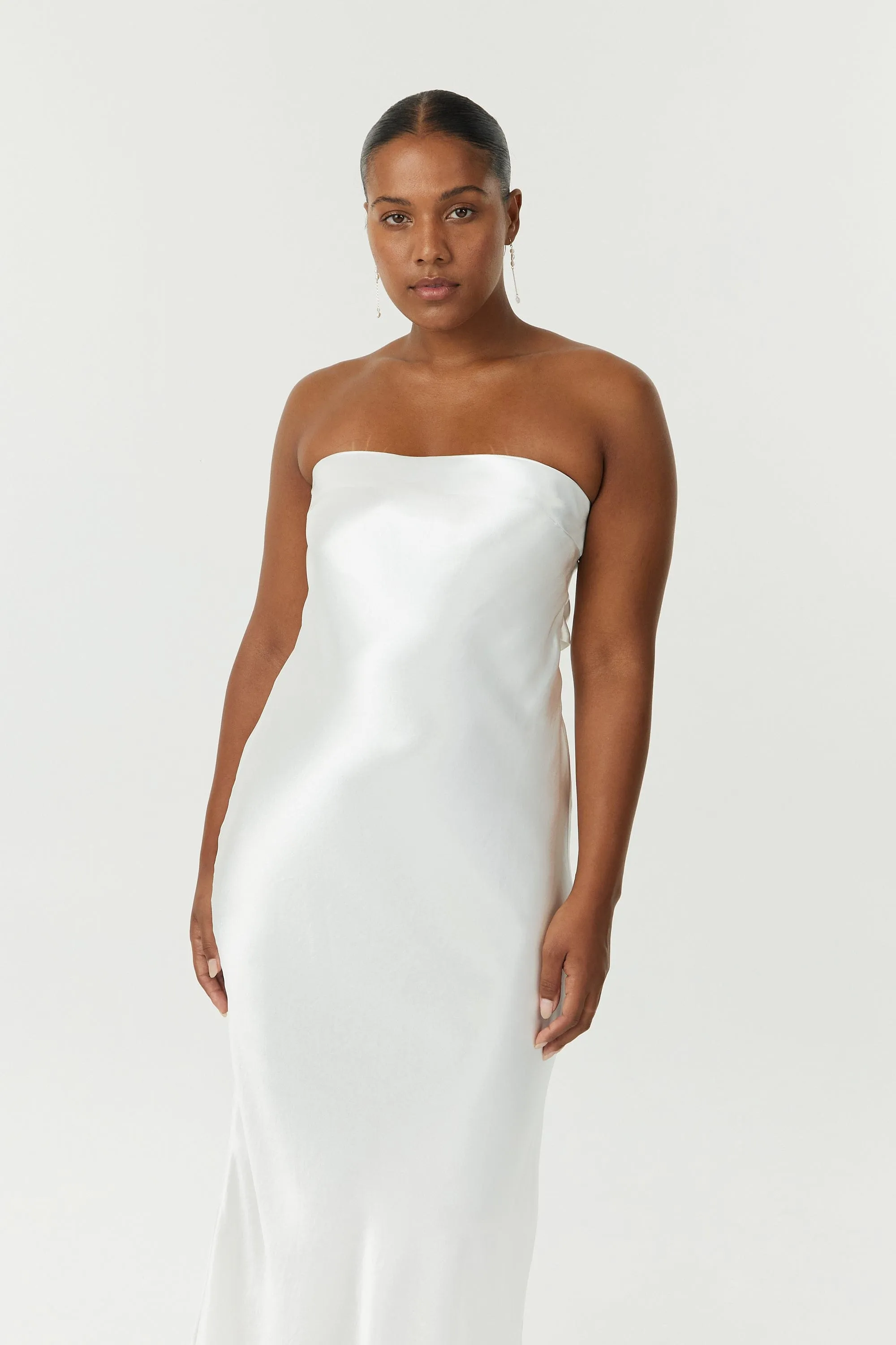 SATIN TIE BACK STRAPLESS MAXI | POWDER WHITE sold by Third Form product image thumbnail 4