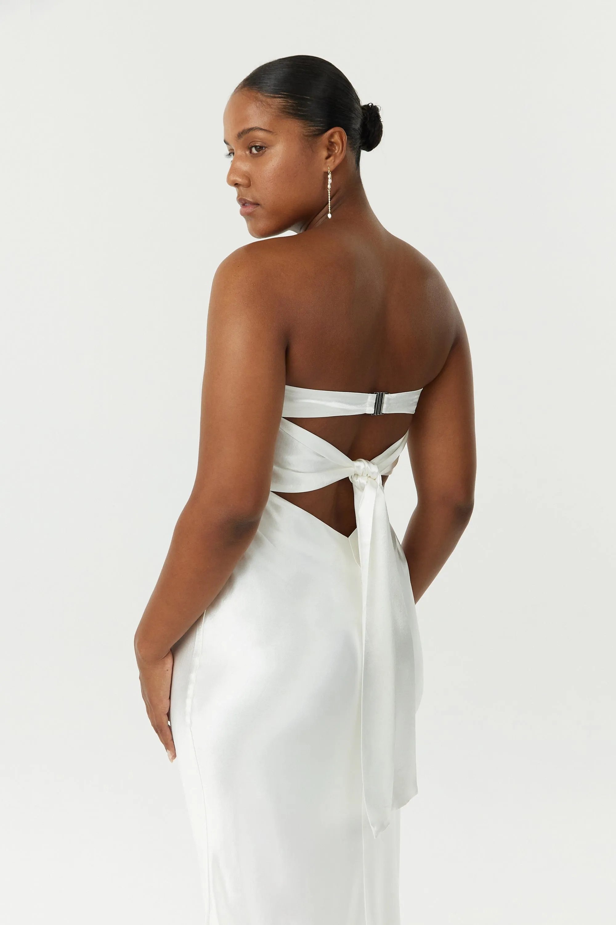 SATIN TIE BACK STRAPLESS MAXI | POWDER WHITE sold by Third Form product image thumbnail 2