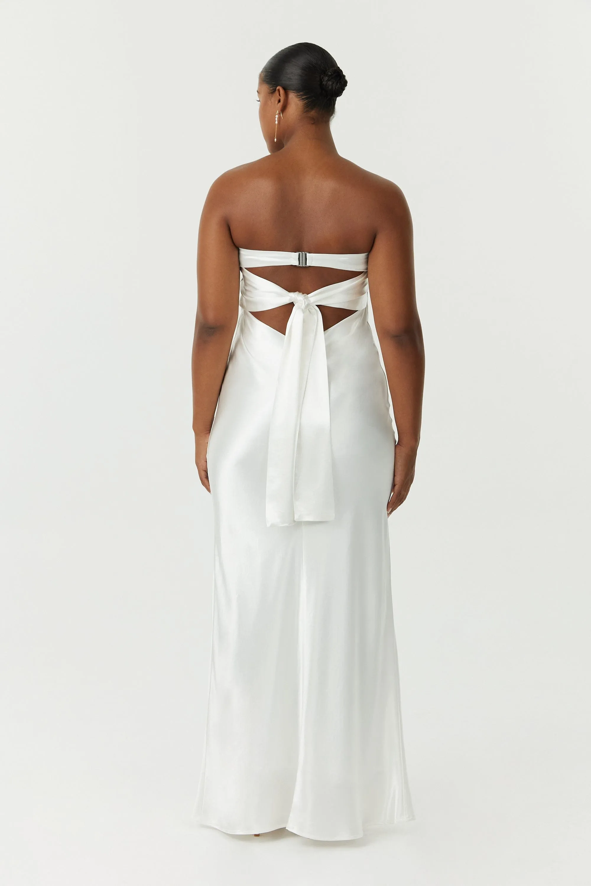 SATIN TIE BACK STRAPLESS MAXI | POWDER WHITE sold by Third Form product image thumbnail 5