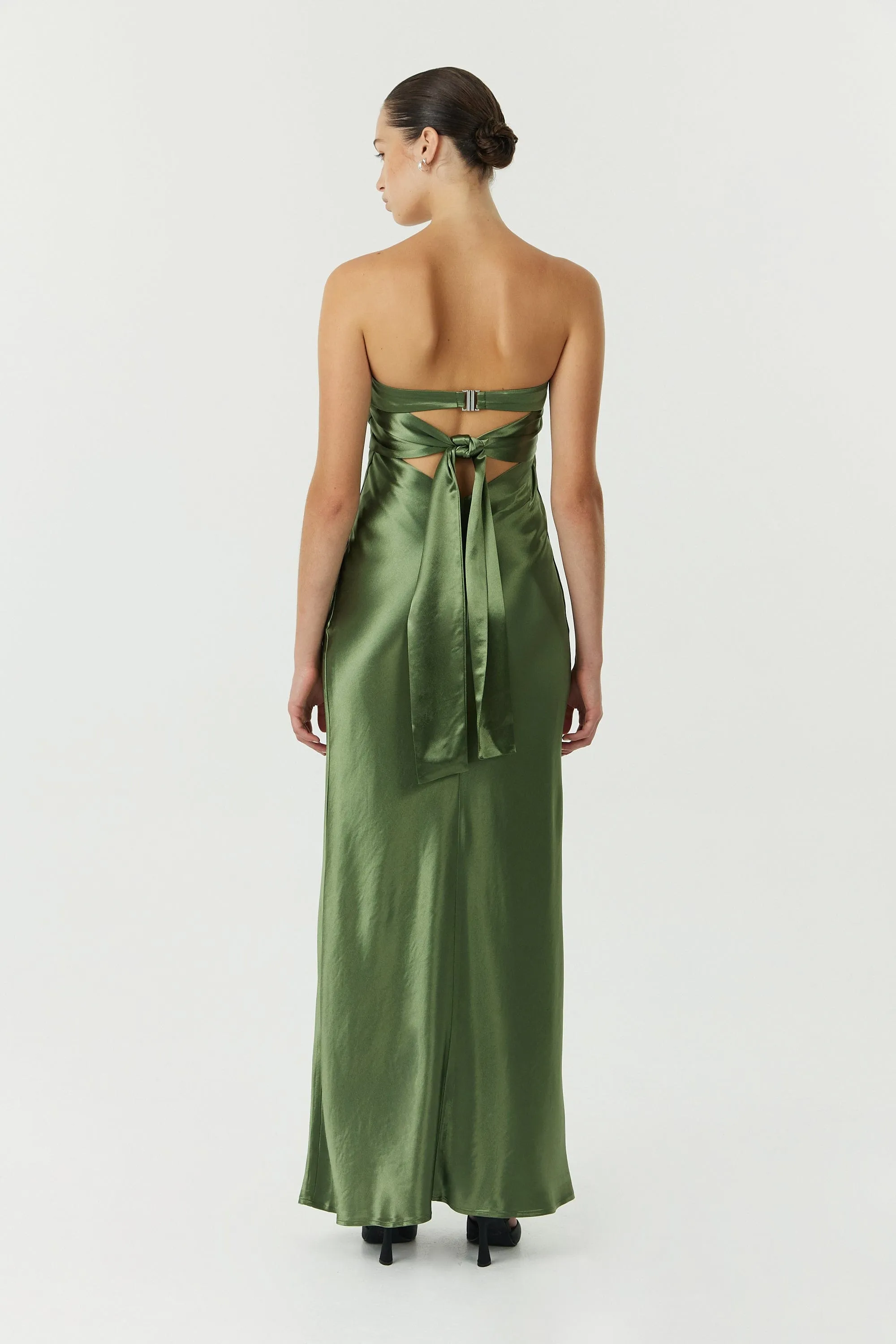 SATIN TIE BACK STRAPLESS MAXI | OLIVE sold by Third Form product image thumbnail 4