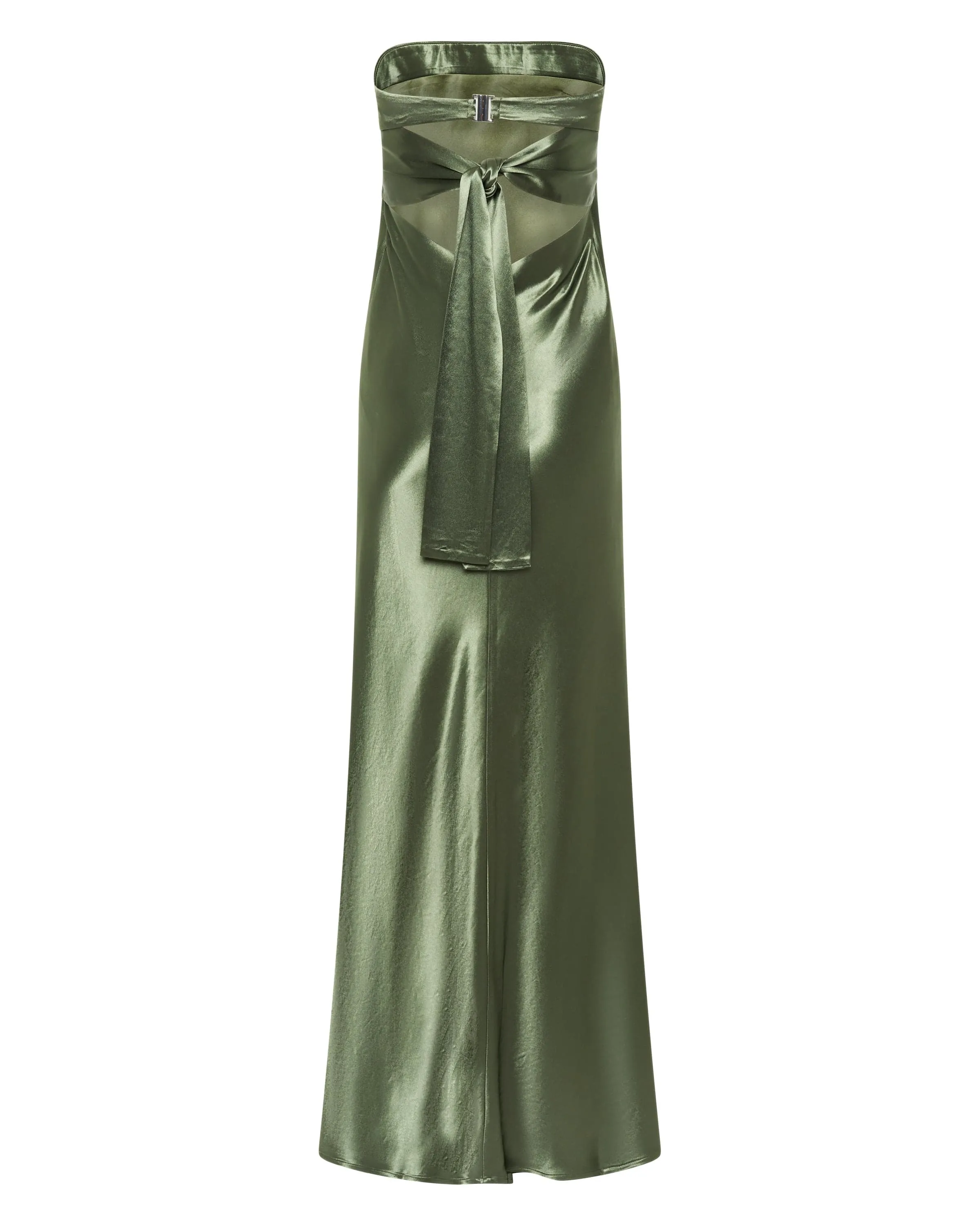 SATIN TIE BACK STRAPLESS MAXI | OLIVE sold by Third Form product image thumbnail 5