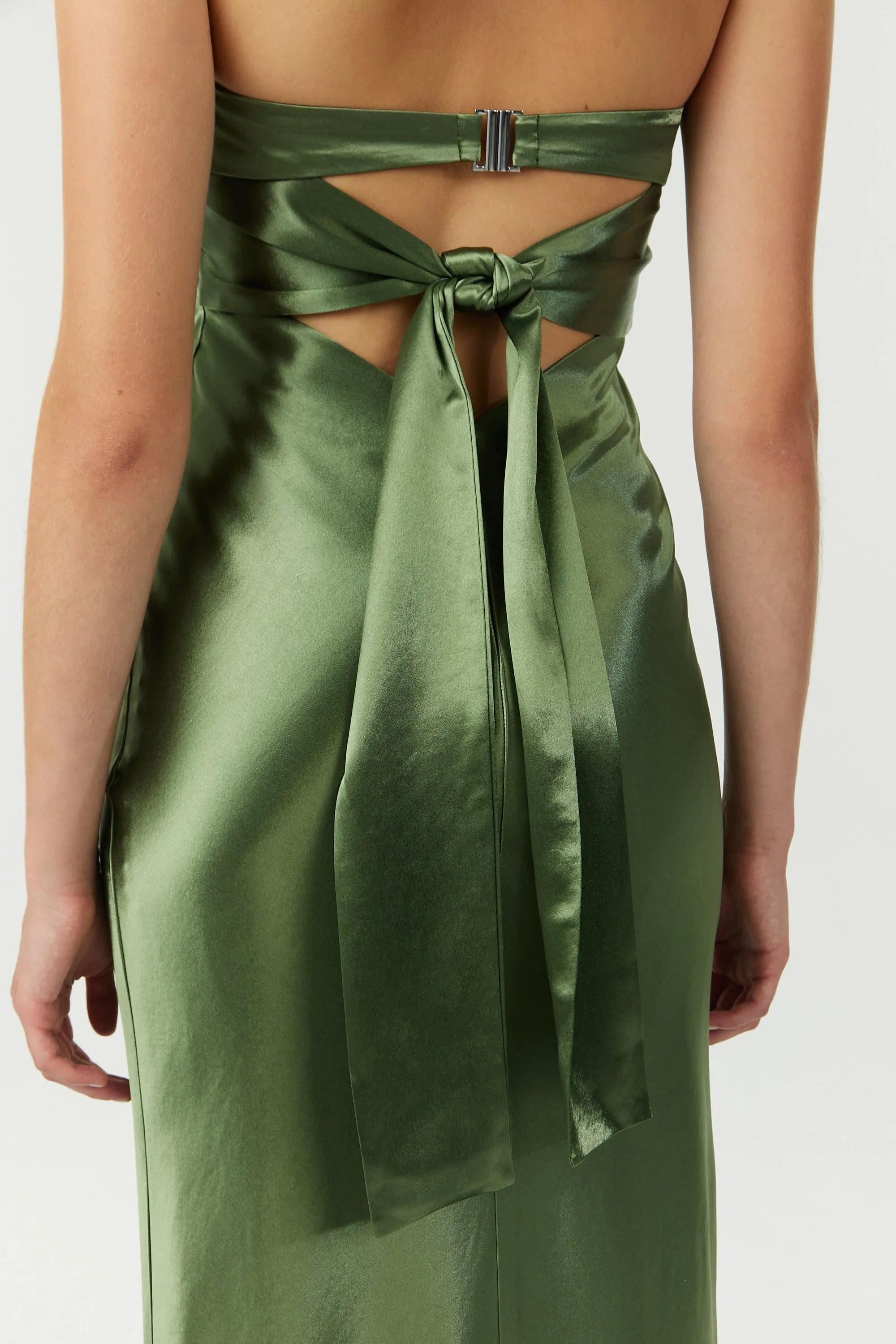 SATIN TIE BACK STRAPLESS MAXI | OLIVE sold by Third Form product image thumbnail 2